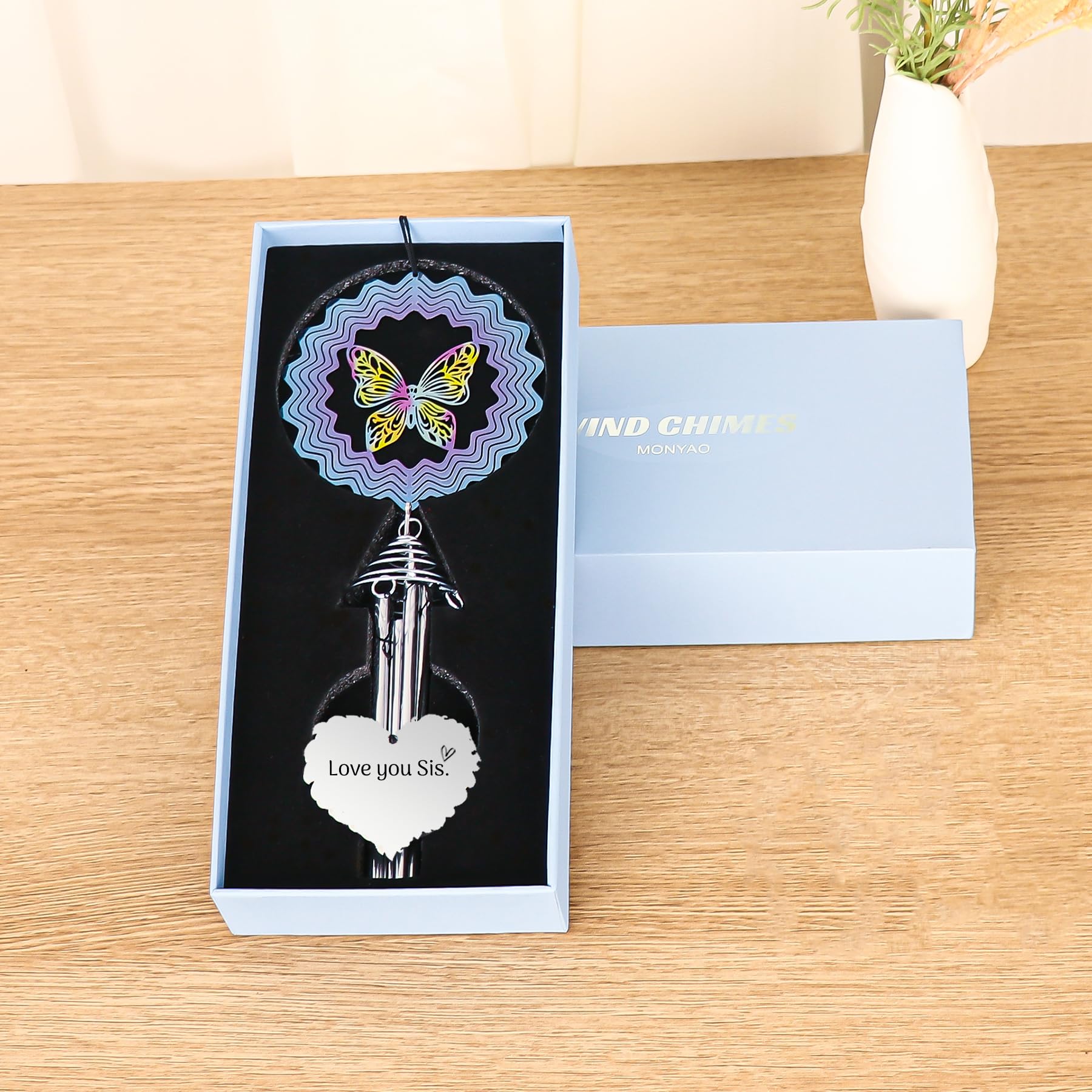 Butterfly Wind Chime for Sister - Unique Birthday Gift for Women, Thoughtful Sister Present - Perfect for Outdoor Garden, Patio, or Home Decor