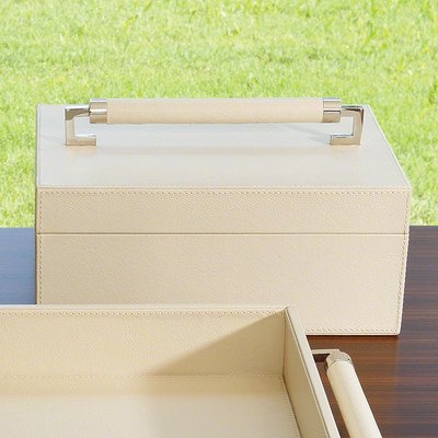 Global Views Wrapped Leather Handle Box in Ivory - Elegant Home Decor Storage for Jewelry, Office Supplies & Living Room Organization