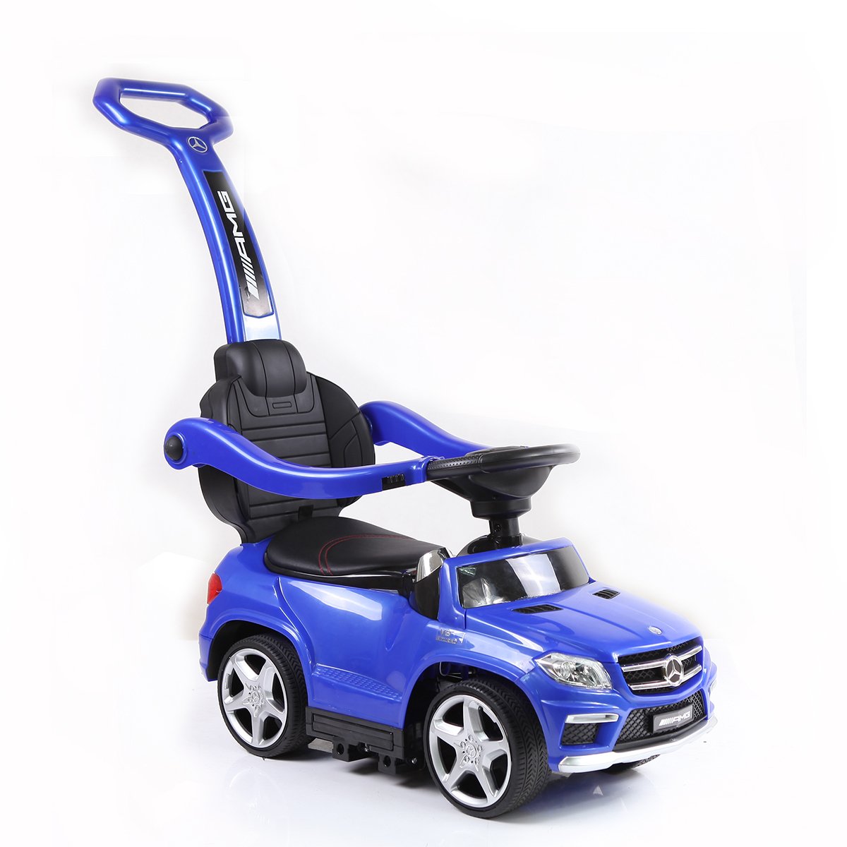 Best 4-in-1 Mercedes Ride On Car for Toddlers - Push Car Stroller with LED Lights, Blue, 27
