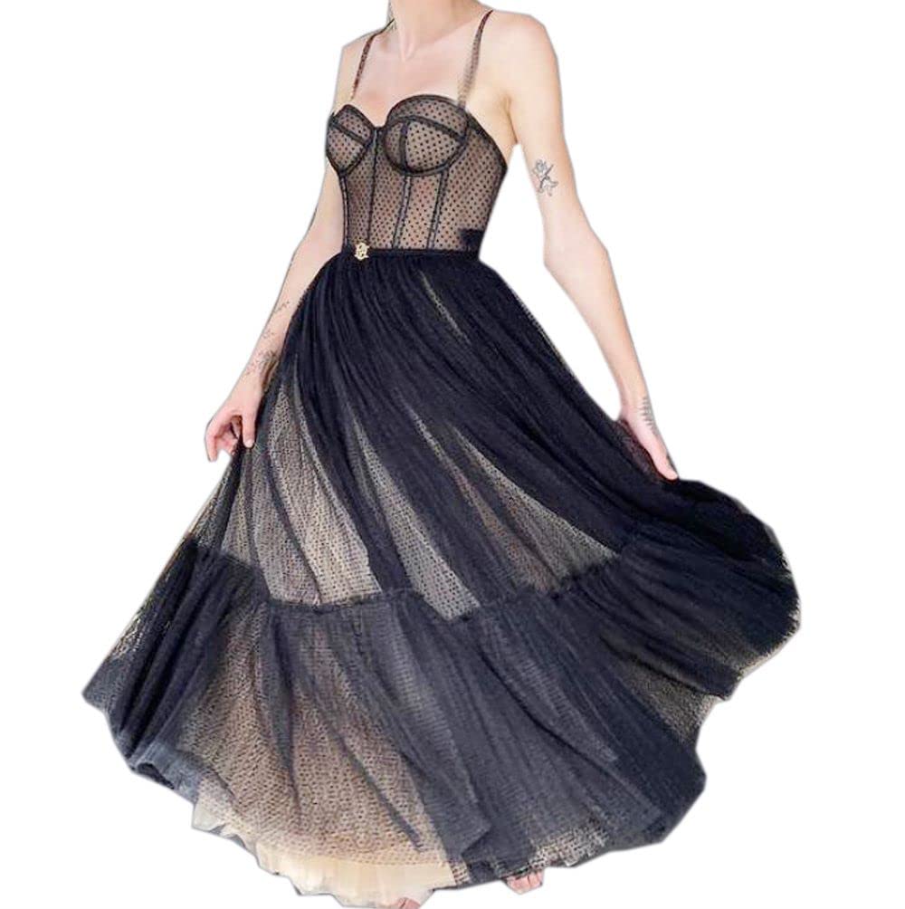 Elegant Black Princess Ball Gown with Spaghetti Straps - Mid-Length Prom Dress for Girls | Perfect for Evening Parties, Homecoming, and Special Occasions