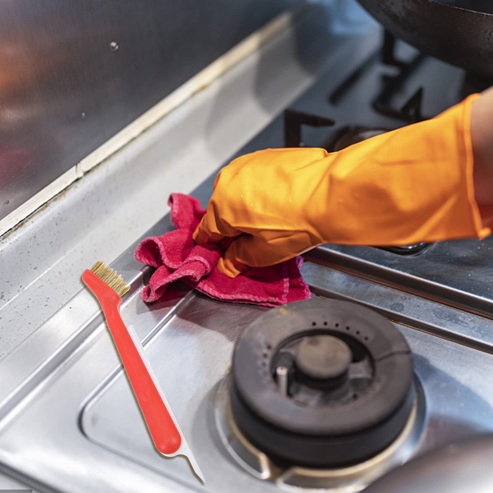 Hemoton 2-Pack Kitchen Ventilator Cleaning Brush Set - Cooktop Scrubber & Range Hood Cleaner with Ergonomic Handle - Perfect for Stove, Oven, Grill and Kitchen Appliance Cleaning (Orange)