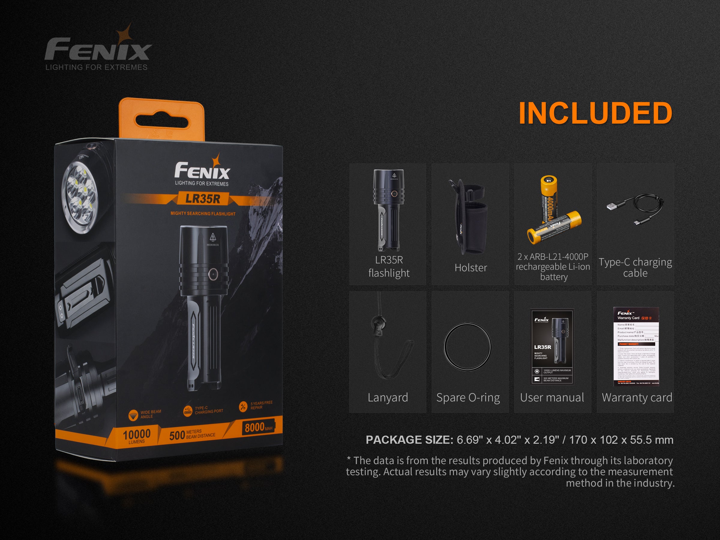 Fenix LR35R 10000 Lumens Rechargeable LED Flashlight - High Power Camping, Hiking, Emergency & Outdoor Adventure Light