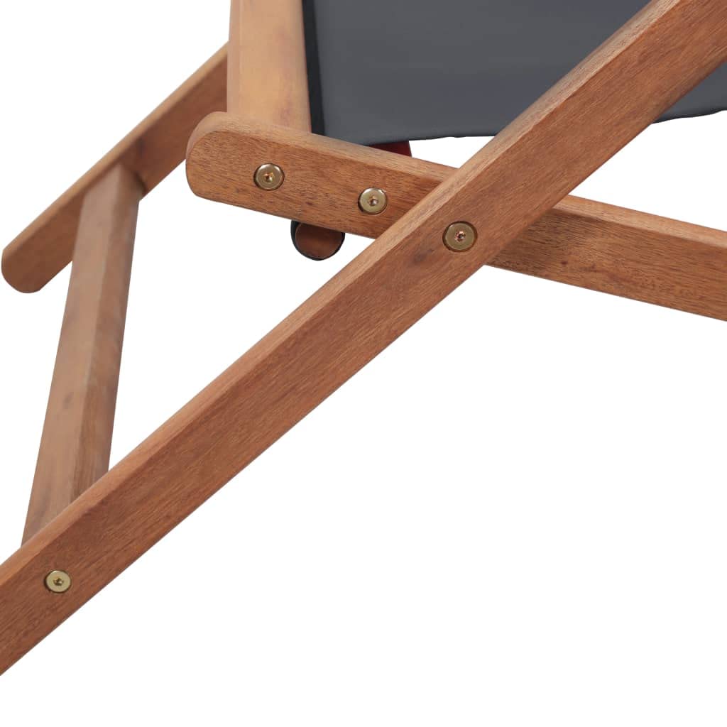 SKM Folding Beach Chair - Portable Wooden Frame with Gray Fabric - Lightweight & Compact for Outdoor, Camping, Picnics & Beach Relaxation