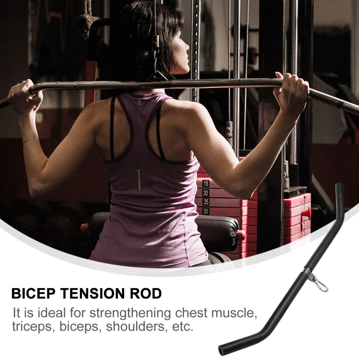 BESPORTBLE Heavy Duty Tension Rod Curl Bar - Steel Gym Cable Attachment for Home & Commercial Fitness Equipment - Perfect for Bicep Curls, Chest Expander Workouts & Strength Training Accessories