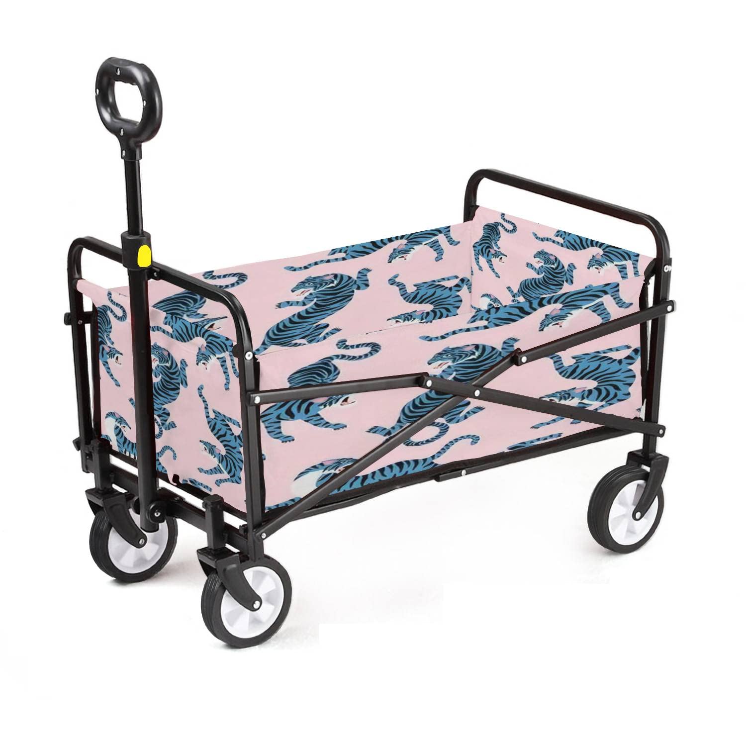 Foldable Utility Wagon Cart with Large Capacity - Collapsible Garden Cart with Push Bar for Beach, Camping, Outdoor Shopping & Picnics | Durable & Portable for Family Outings, Groceries & Kids Gear