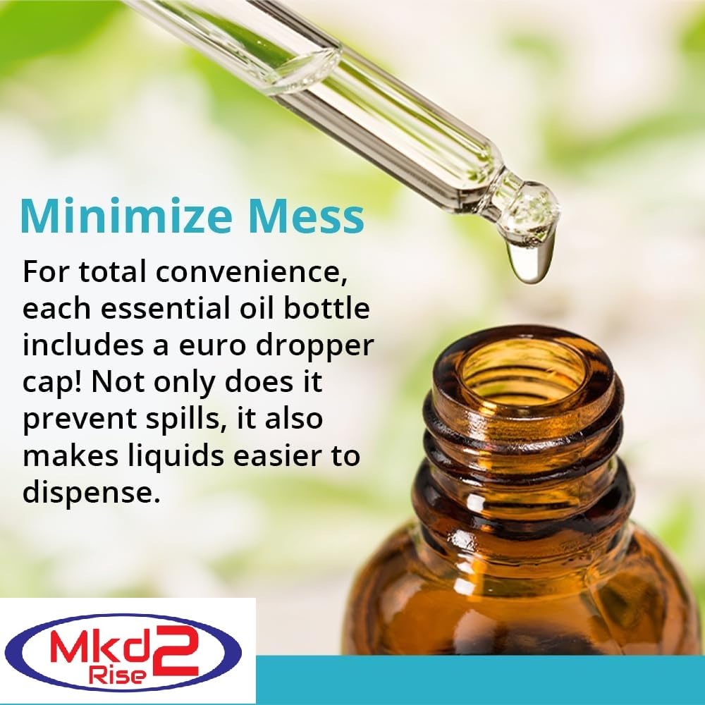100ml Mkd2 Rise Empty Amber Glass Bottle with Leak-Proof Euro Dropper & White Cap - Perfect for Essential Oils, Fragrances, Medicines, DIY Perfumes, Homeopathy & Refills | Ideal for Aromatherapy, Skincare & Travel