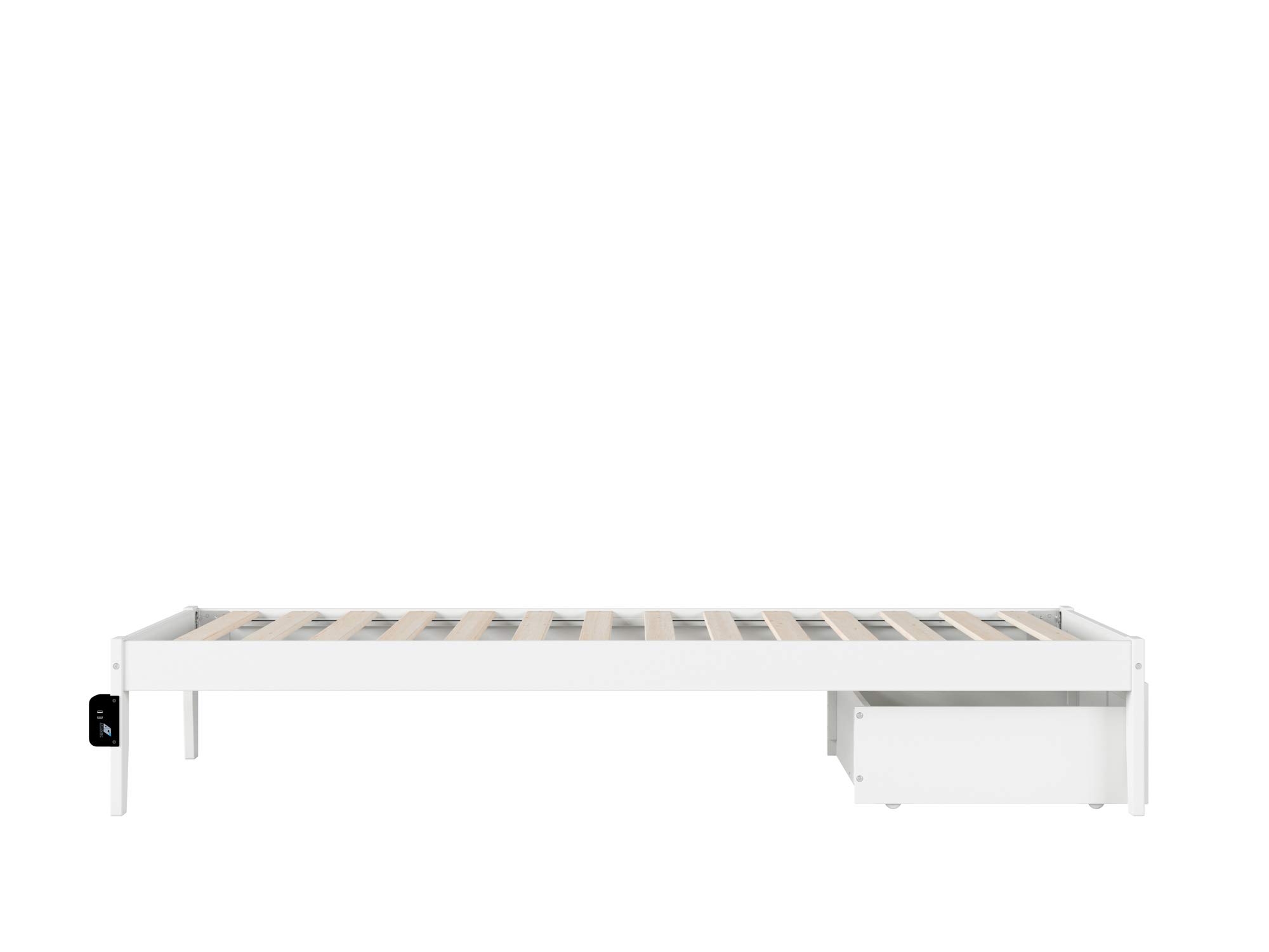 AFI Colorado Twin XL Platform Bed with Foot Drawer & USB Charger - Modern White Wooden Bed Frame for Small Spaces, Dorm Rooms & Guest Bedrooms
