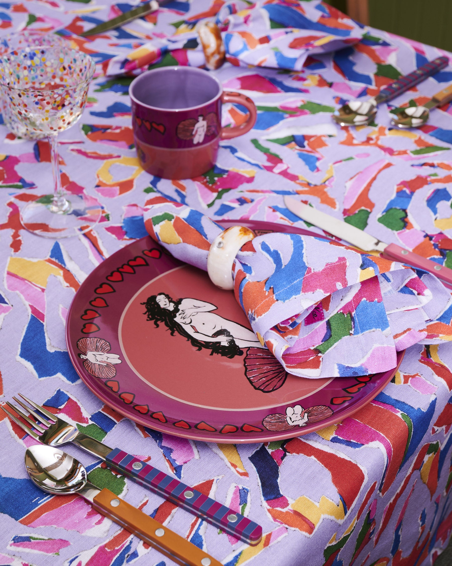 Kip&Co x Jenny Kee Opal Oz Pax Lilac Linen Tablecloth - Stylish & Durable for Dining, Parties & Home Decor