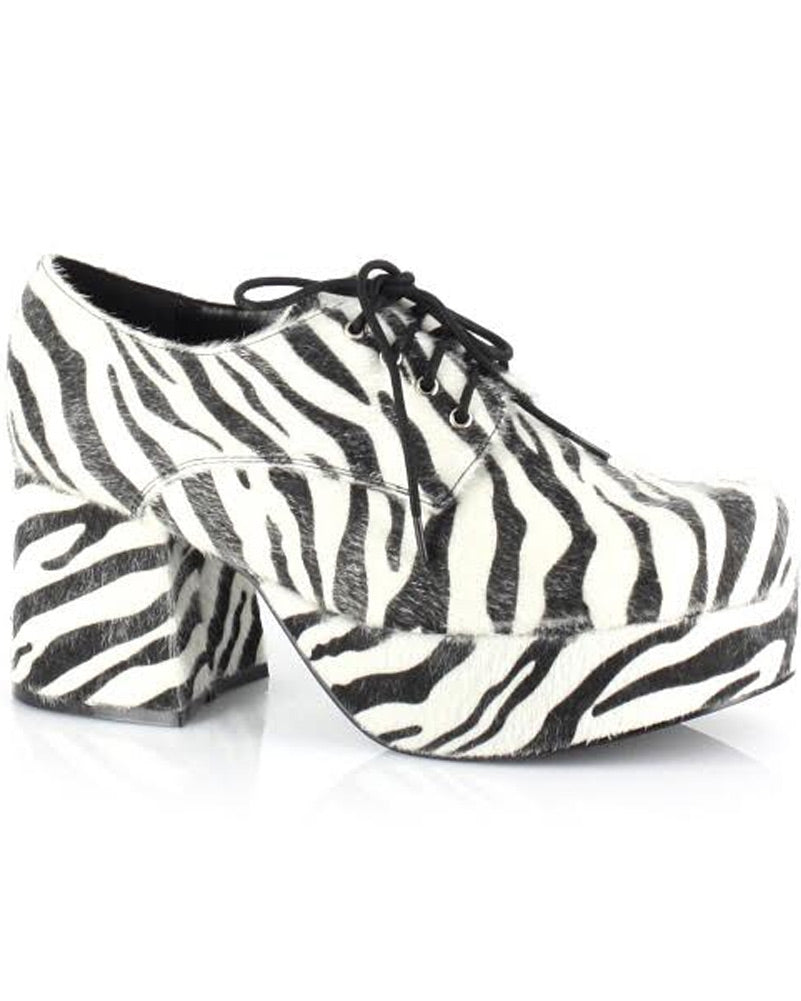Retro 70s Black and White Zebra Print Platform Sneakers for Men - Vintage Style High-Top Shoes for Casual Wear & Costume Parties
