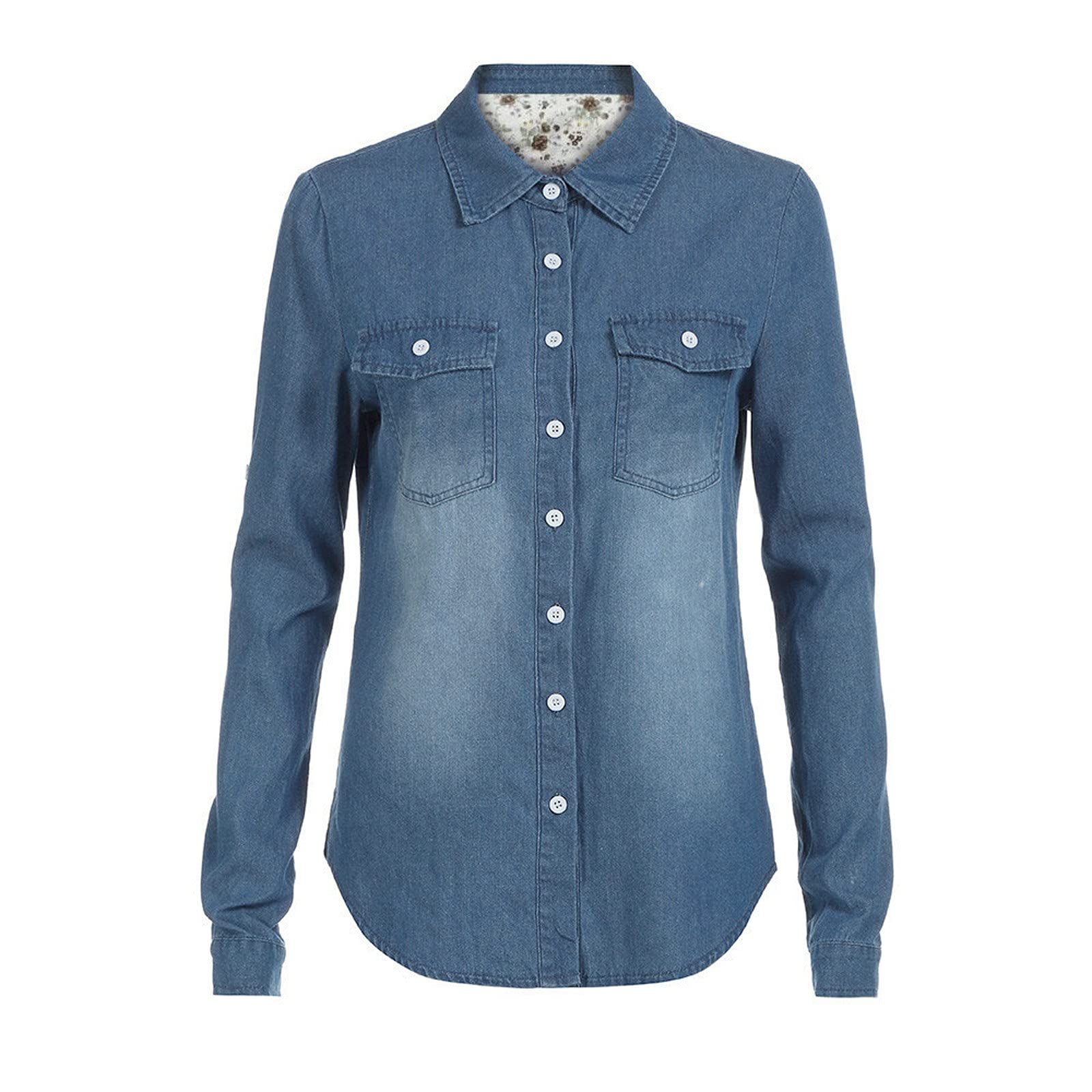 Women's Casual Denim Long Sleeve Shirt Top - Blue Jean Blouse Jacket for Everyday Wear | Office, Street Style & Layering Outfits