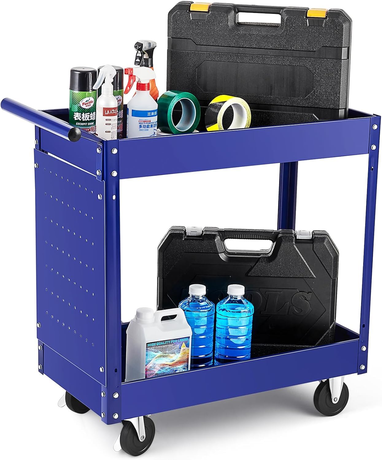 GARVEE 2-Tier Heavy Duty Metal Utility Cart with Wheels - 330 Lbs Capacity, Ergonomic Handle for Garage & Warehouse Organization - Perfect for Tool Storage, Workshop Equipment Transport, and Industrial Workspace Mobility