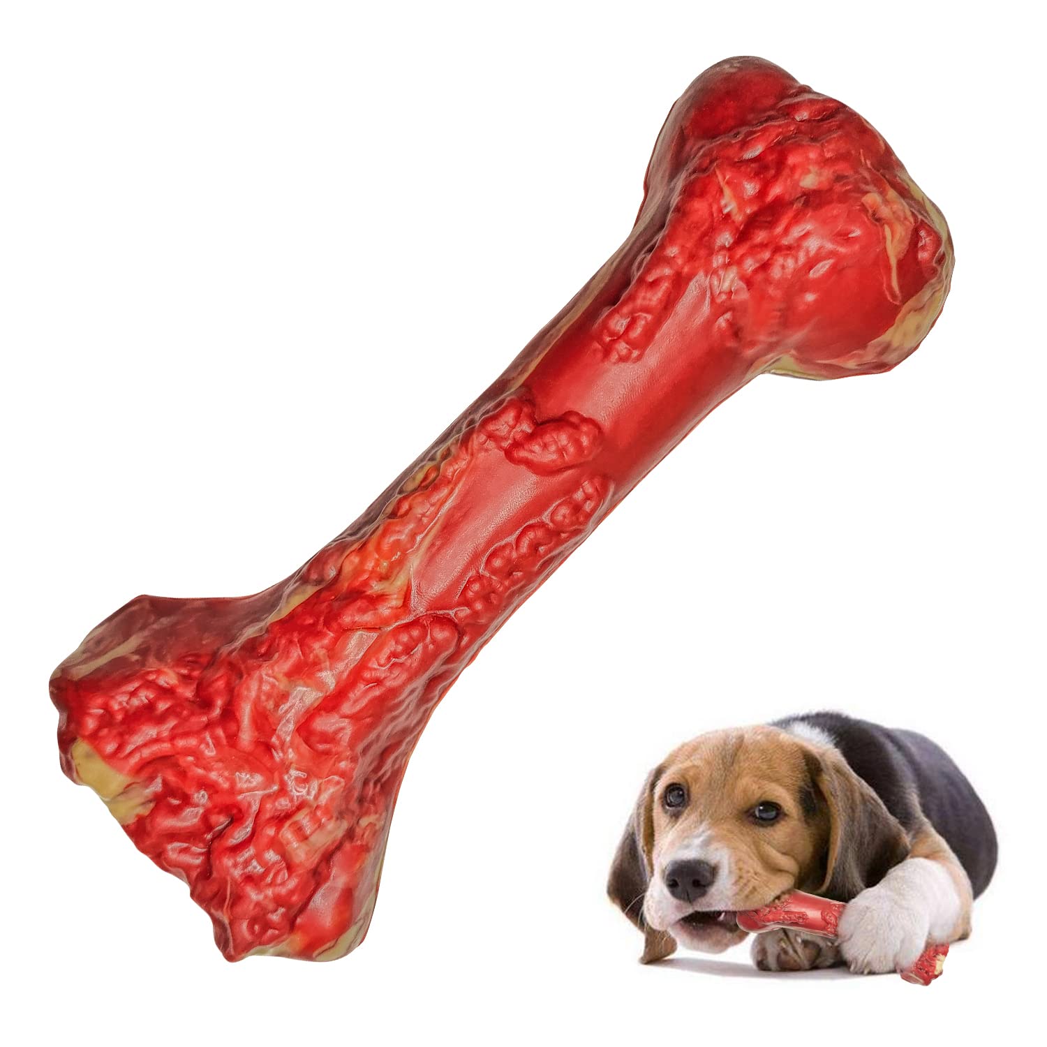 **Durable Beef-Flavored Rubber Chew Toy for Large & Aggressive Chewers – Interactive Dog Bone with Teeth Cleaning & Sound – USA-Made Dog Toy for Playtime & Training**    *(Perfect for teething puppies, strong chewers, and interactive play – keeps dogs engaged while promoting dental health!)*