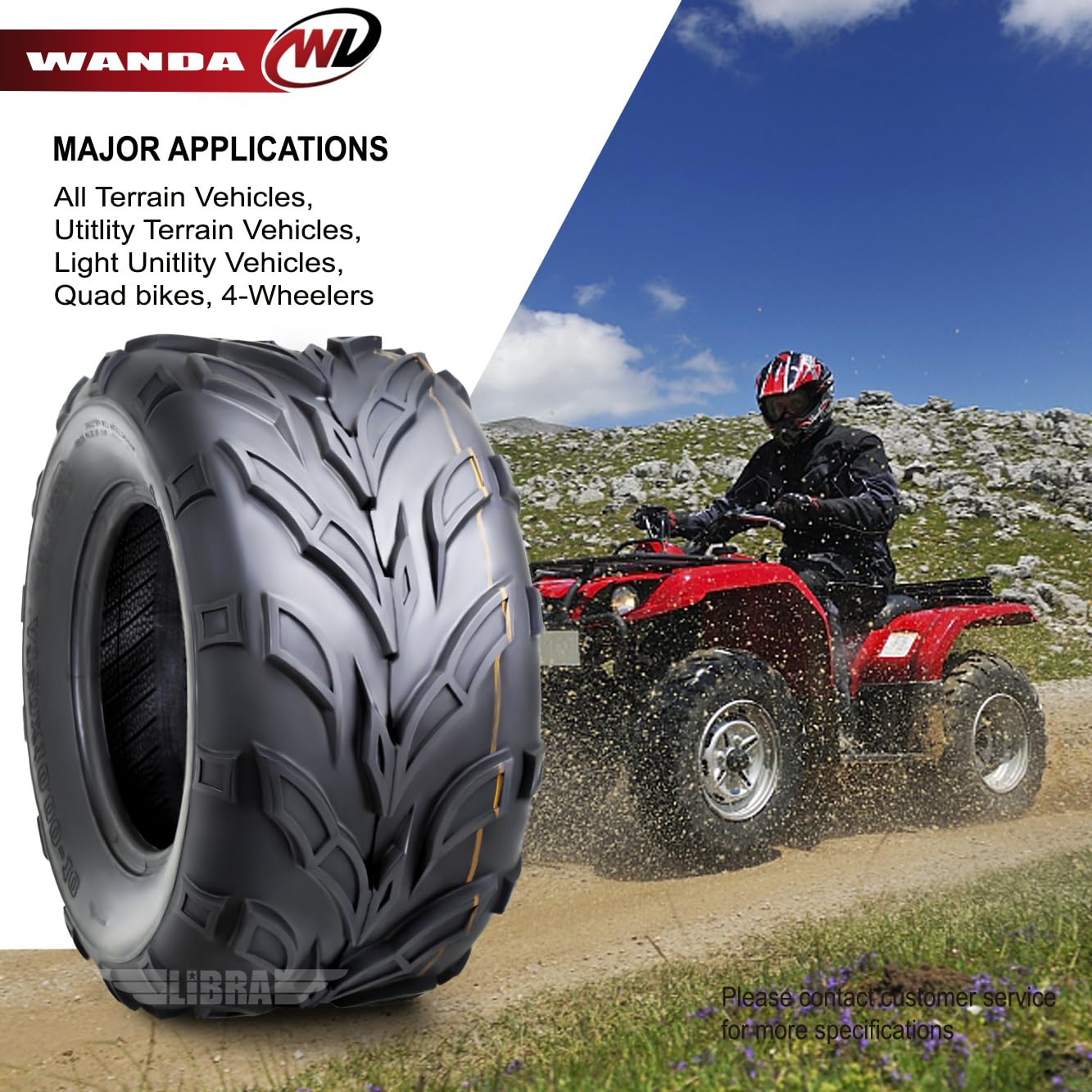 **WANDA 22x7-10 & 22x10-10 ATV Tires Complete Set for Yamaha Big Bear 250 & Bruin 250 Sport - Off-Road, Mud, Trail Riding**