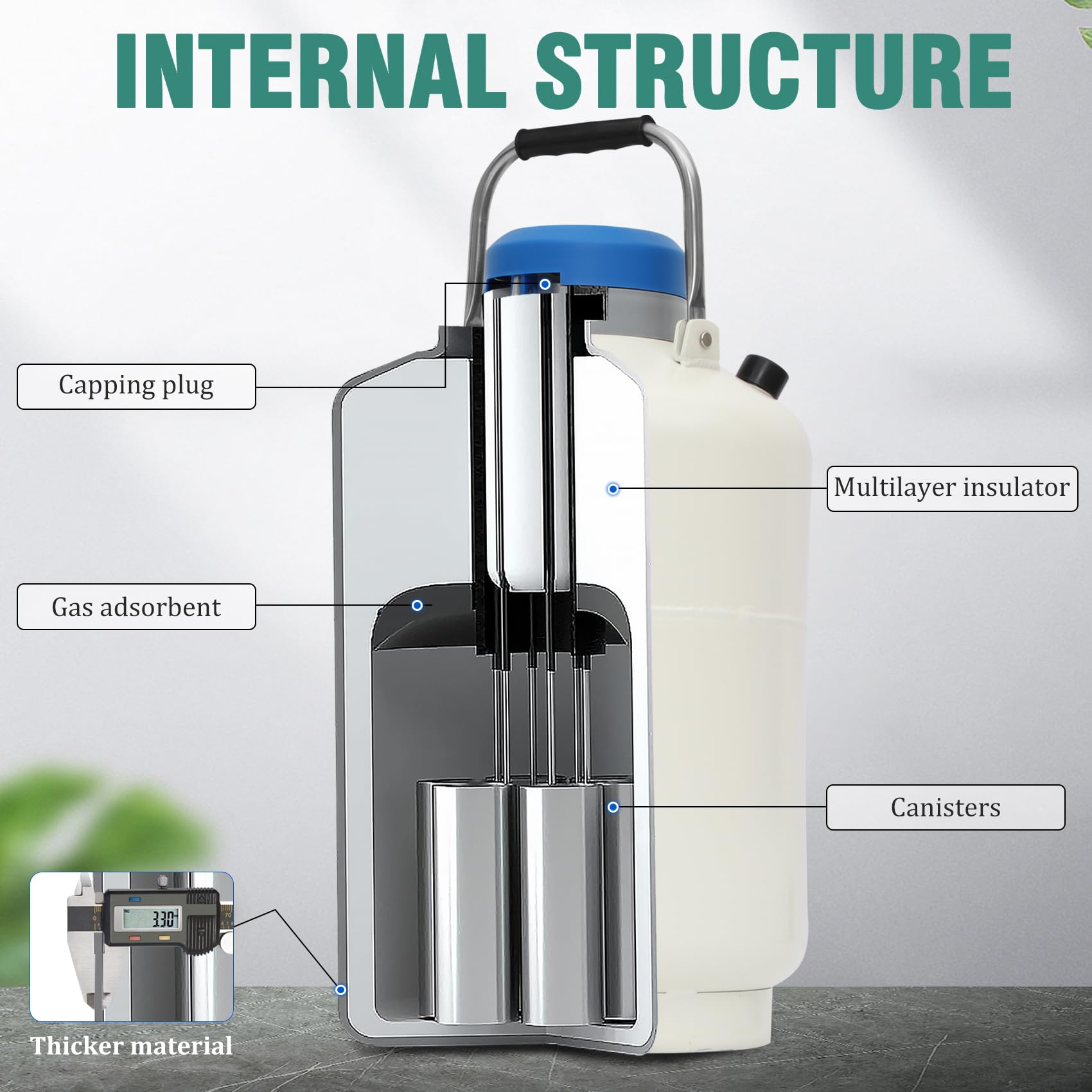 10L Aluminum Alloy Liquid Nitrogen Dewar Tank - Cryogenic Container for LN2 Storage with 6 Canisters - Ideal for Laboratory, Medical Sample Preservation & IVF Storage