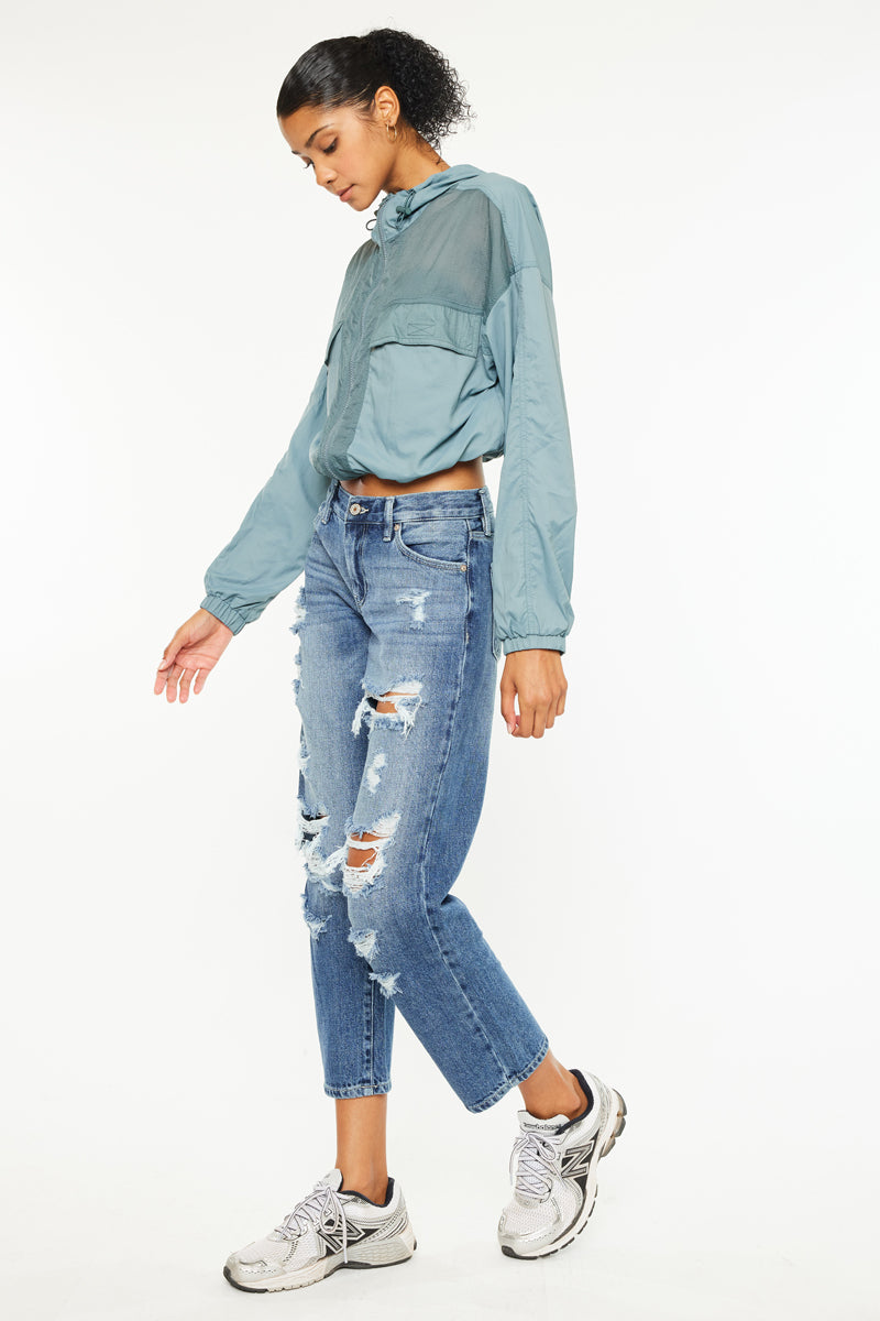 Effy Women's Mid Rise Boyfriend Jeans - Comfortable Stretch Denim Pants for Casual Wear & Everyday Outfits