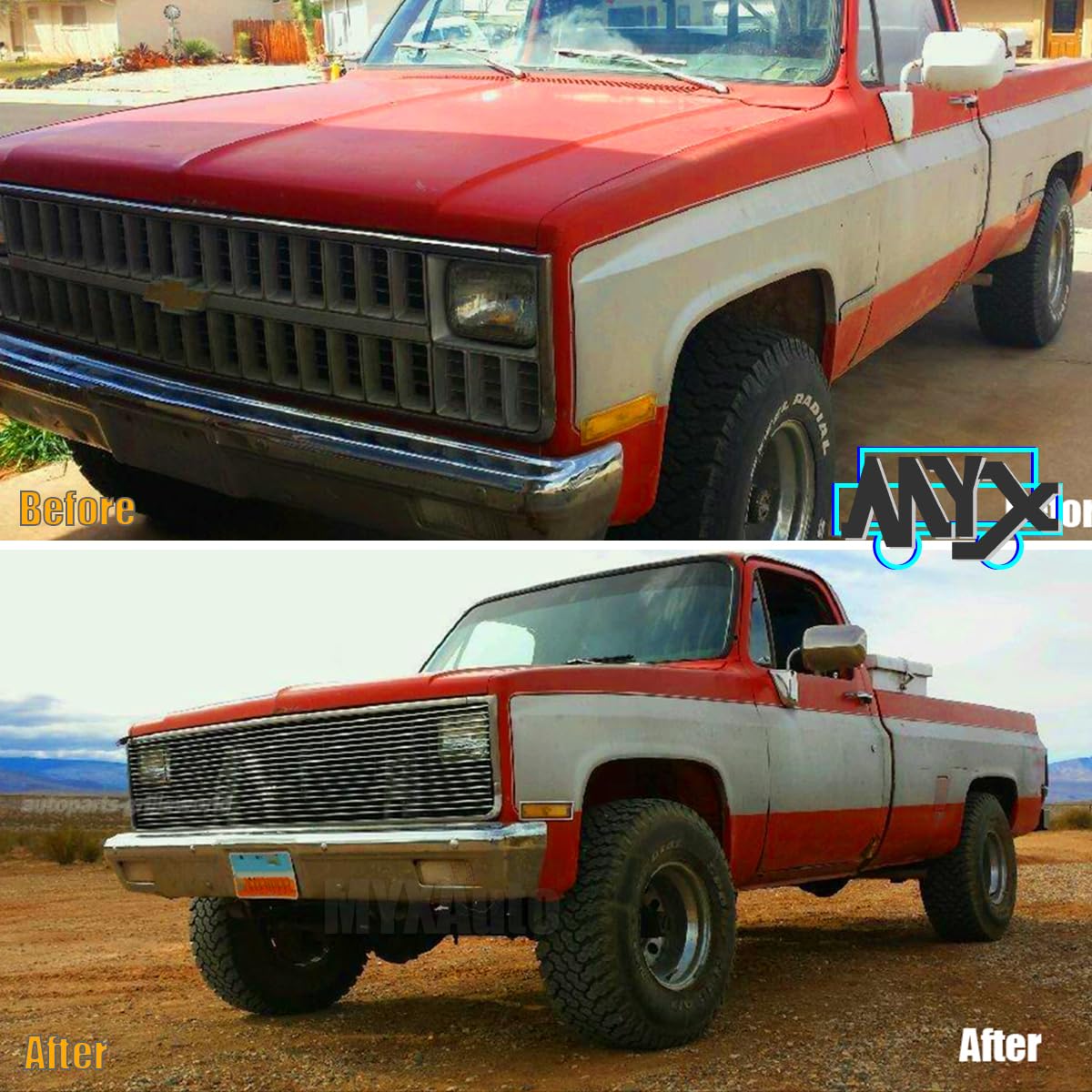 1981-1987 Chevy GMC Pickup Suburban Blazer Jimmy Replacement Upper Grille - Phantom Style with Stacked Lights & Mirror Polish Finish | Perfect for Restoration & Custom Upgrades