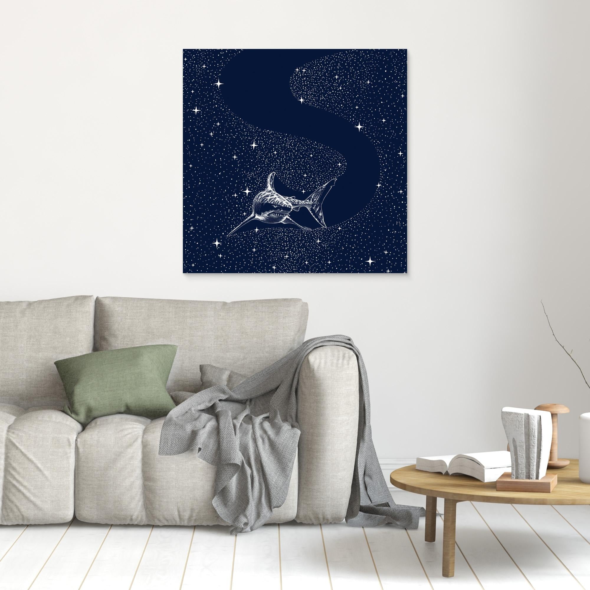 Starry Shark Canvas Print by Alirıza Çakir - Modern Ocean Art for Living Room, Bedroom & Office Decor