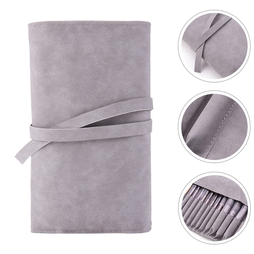 FRCOLOR Foldable Makeup Brush Case - Travel Cosmetic Brush Organizer with Imitation Suede, Portable Roll-Up Bag for Makeup Brushes & Beauty Tools - Perfect for Travel, Home Storage & Professional Use