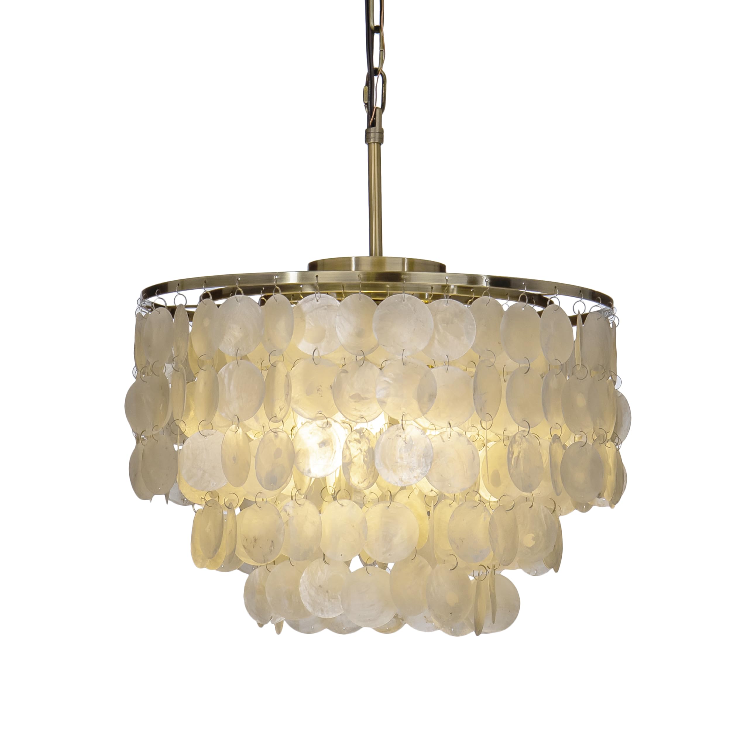 Antique Gold Coastal Capiz Seashell Chandelier - 18