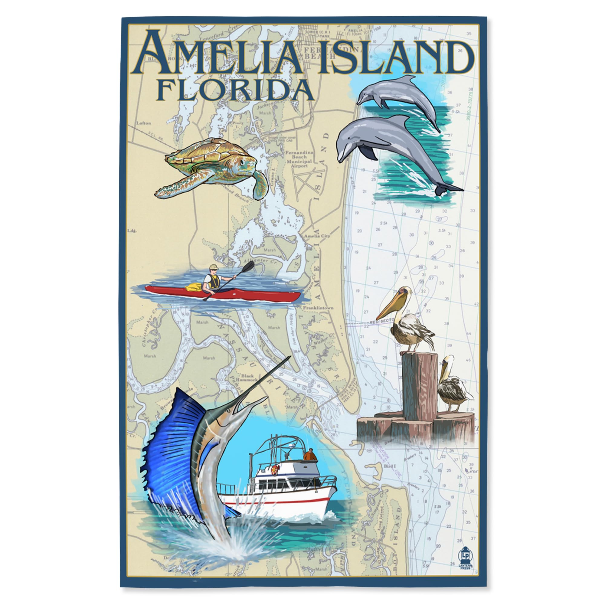 Lantern Press 16x24 Inch Giclee Print - Amelia Island Florida Nautical Chart Wall Art | Coastal Decor for Living Room, Beach House & Office