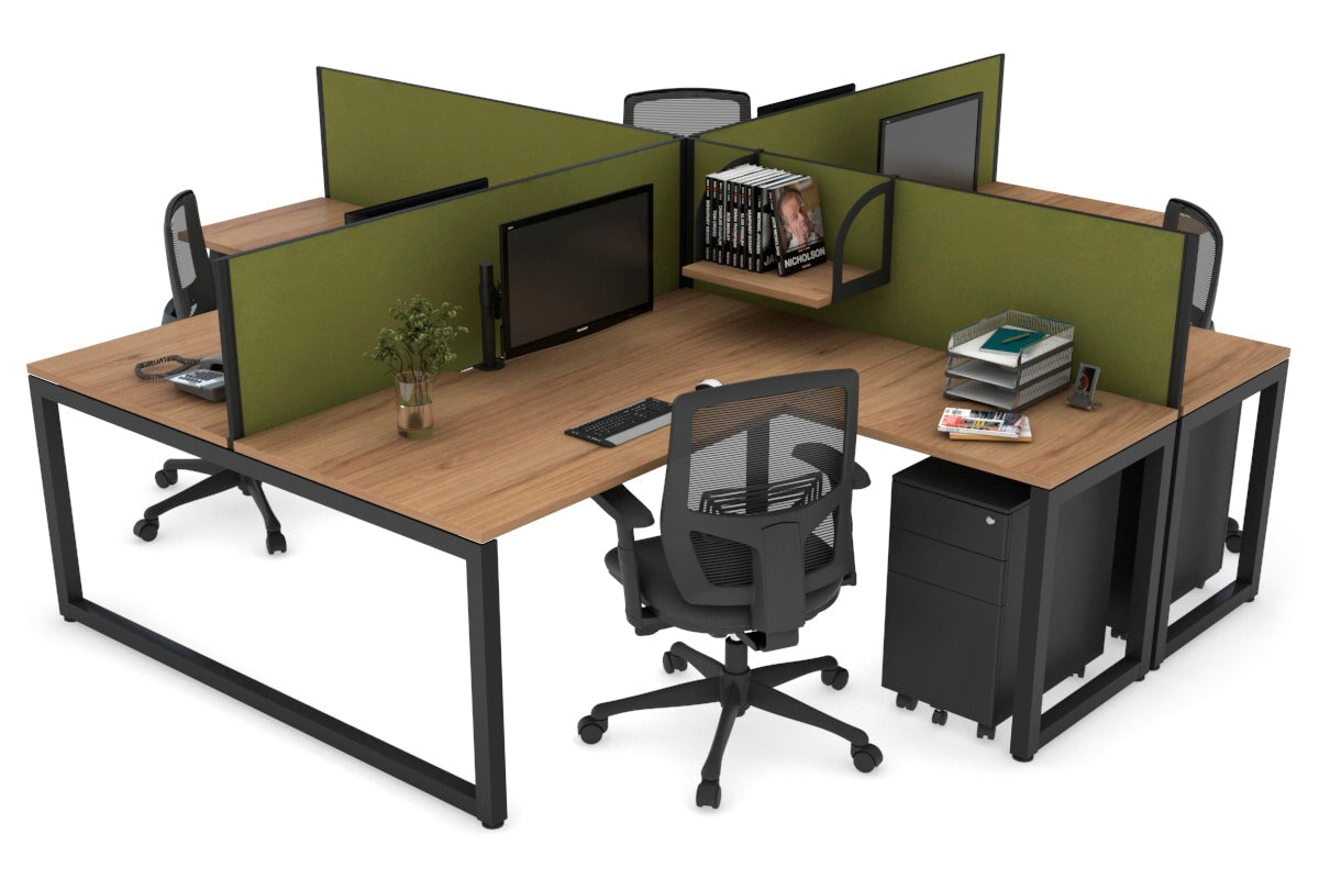 Quadro Loop Legs 4-Person Corner Workstation Desk - 1600L x 1800W with Cable Management Scallop | Office Furniture for Collaborative Workspaces & Team Meetings