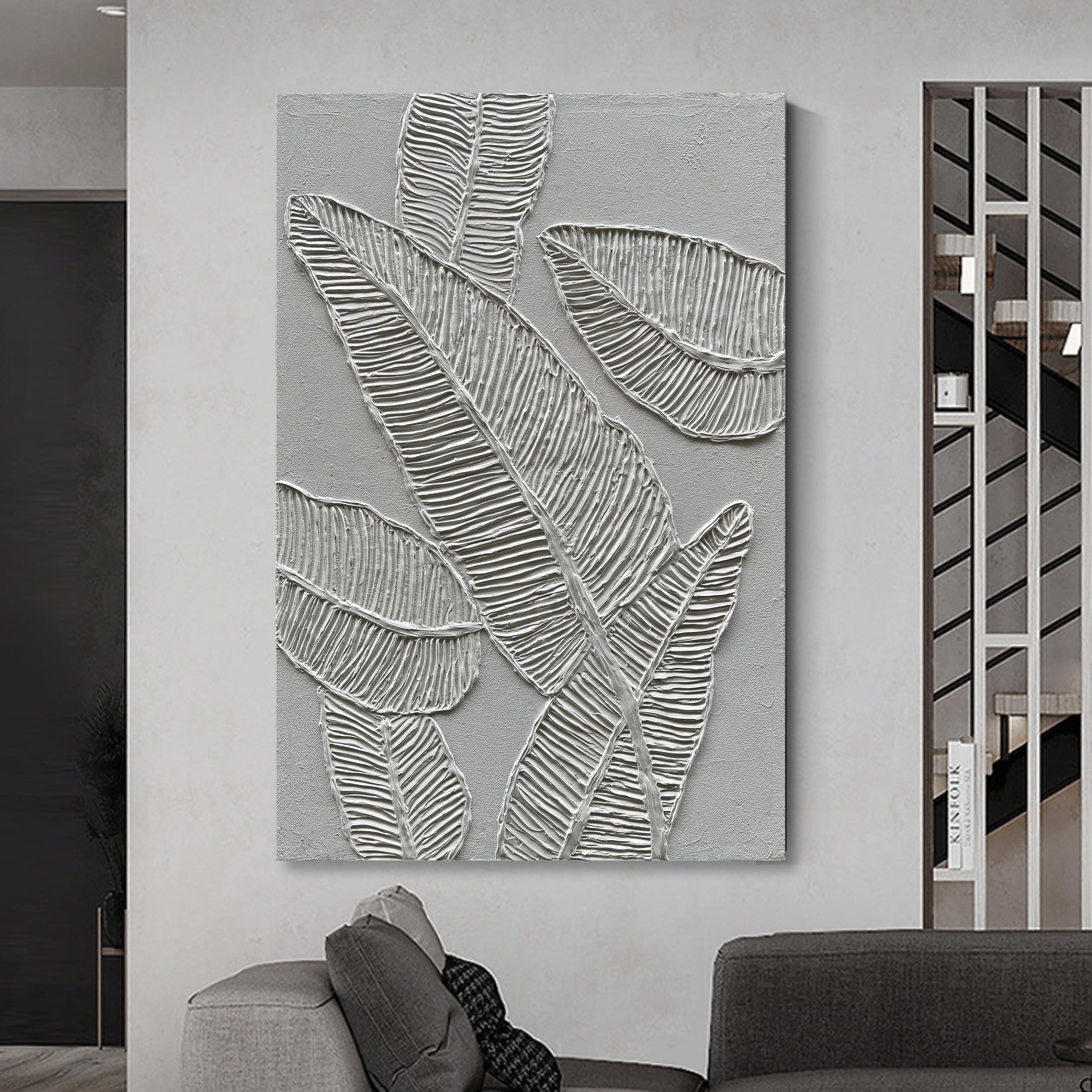 Hand-Painted White Abstract Oil Painting on Canvas - 45x30 Inch Modern Minimalist Wall Art for Bedroom & Living Room Decor | Perfect for Home, Office & Gift Giving
