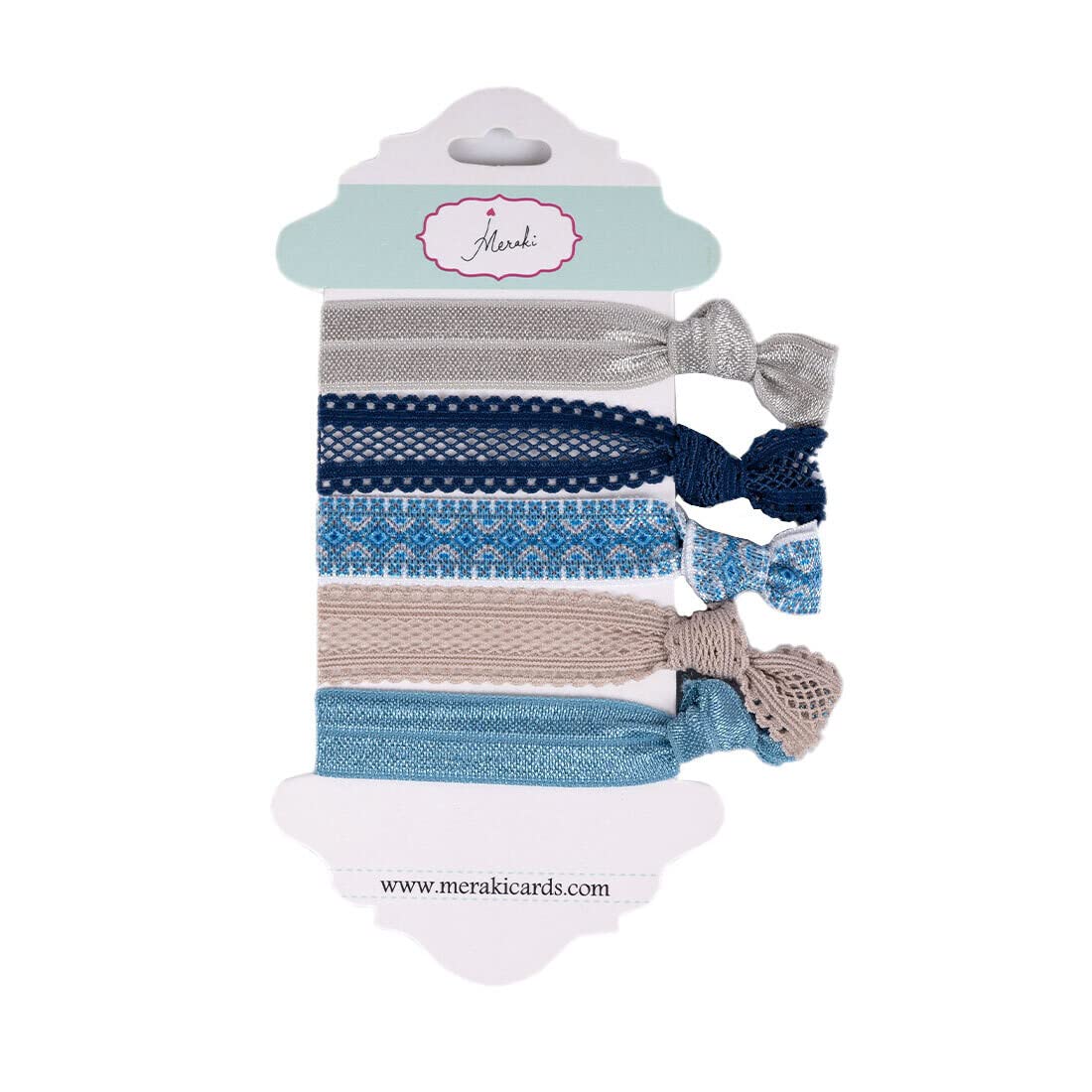 Meraki Hair Bands for Women - 5 Pack Polyester Ponytail Holders with Jeans Print | Perfect for Workouts, Office & Everyday Style