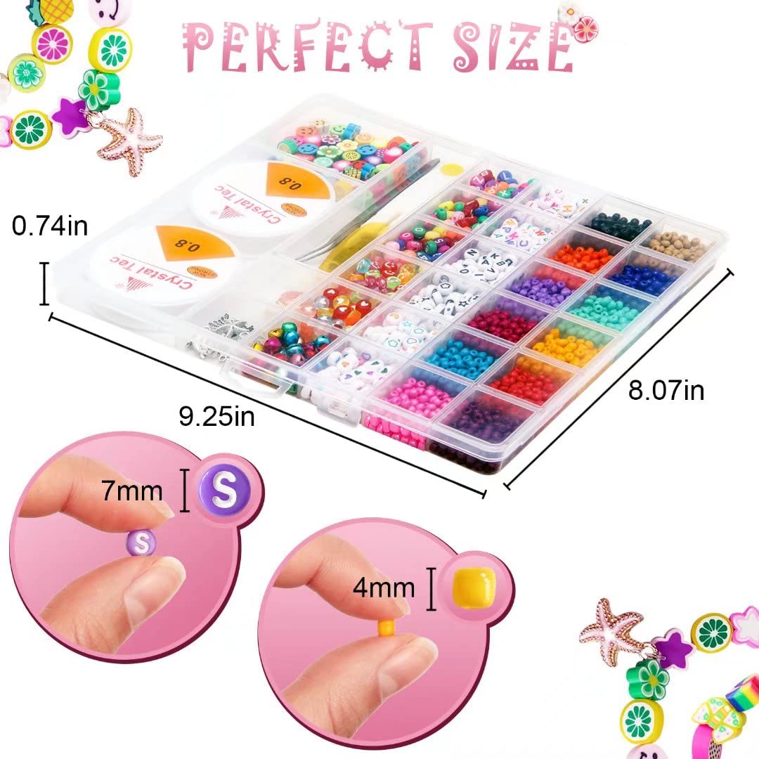 4mm DIY Glass Seed Beads Kit for Jewelry Making - Smiley Face, Alphabet, Flower & Fruit Beads - Complete Beading Supplies for Bracelets, Necklaces, Rings - Perfect for Creative Art Crafts, DIY Gifts & Boho Fashion Accessories