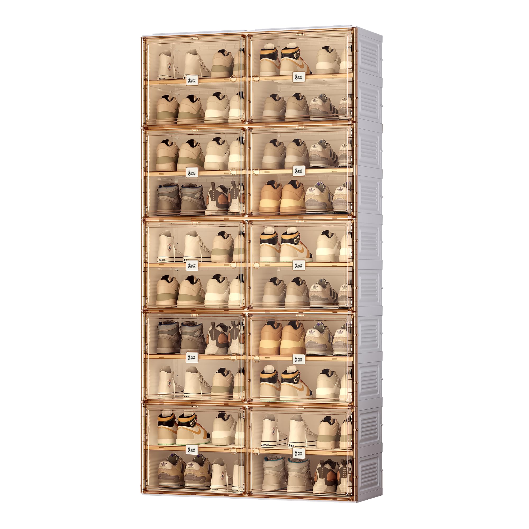 Portable Stackable Shoe Rack Organizer with Magnetic Clear Door - 10-Tier Sneaker Storage Cabinet for Closet & Entryway - Holds 40 Pairs of Shoes - Large Plastic Storage Bins with Lids - Perfect for Small Spaces, Apartments & Dorm Rooms