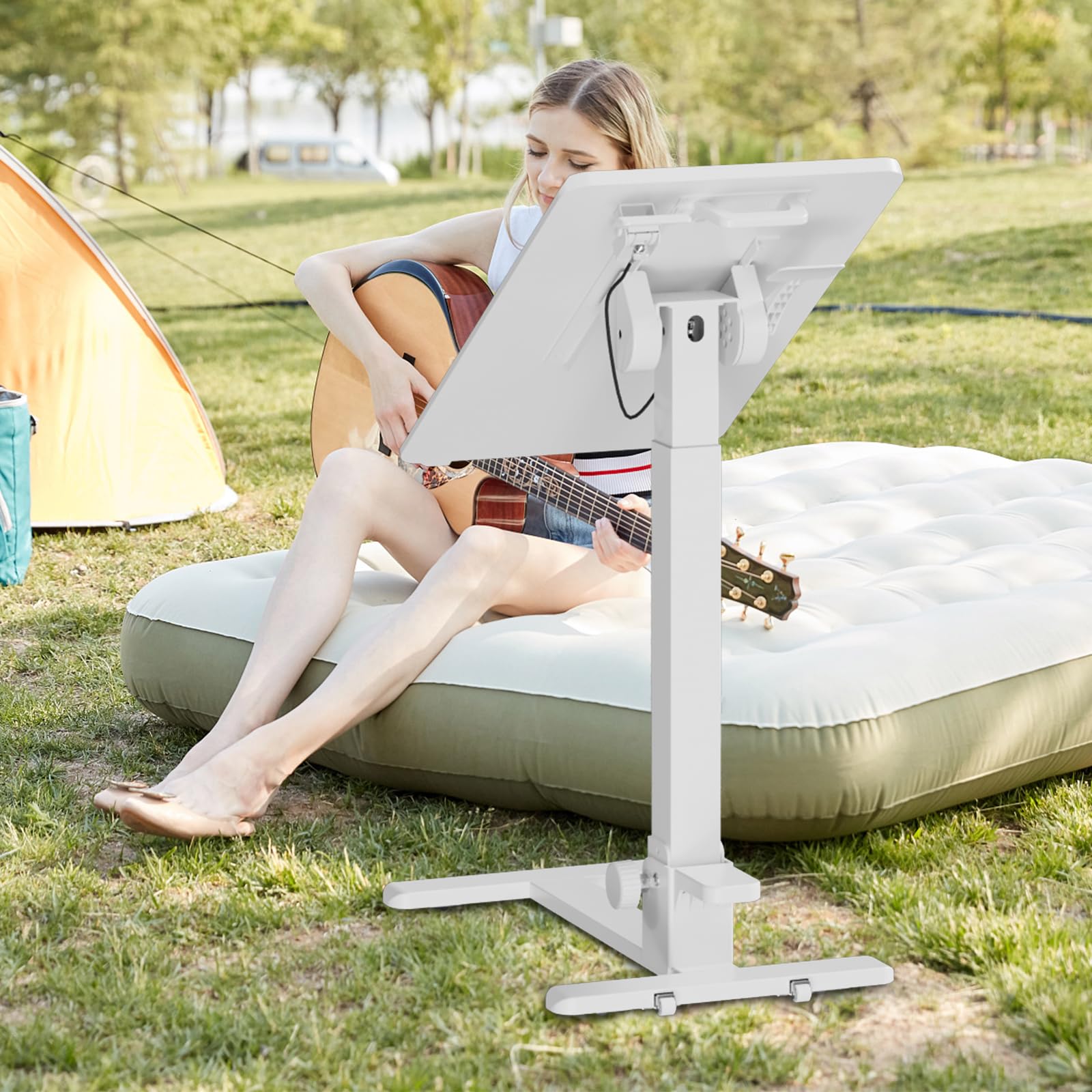Foldable Mobile Standing Desk - 27 Inch Adjustable Height Rolling Laptop Cart with 90° Tiltable Tabletop, No Assembly Needed Portable Computer Workstation (White) - Perfect for Home Office, Bedroom Study & Small Space Working