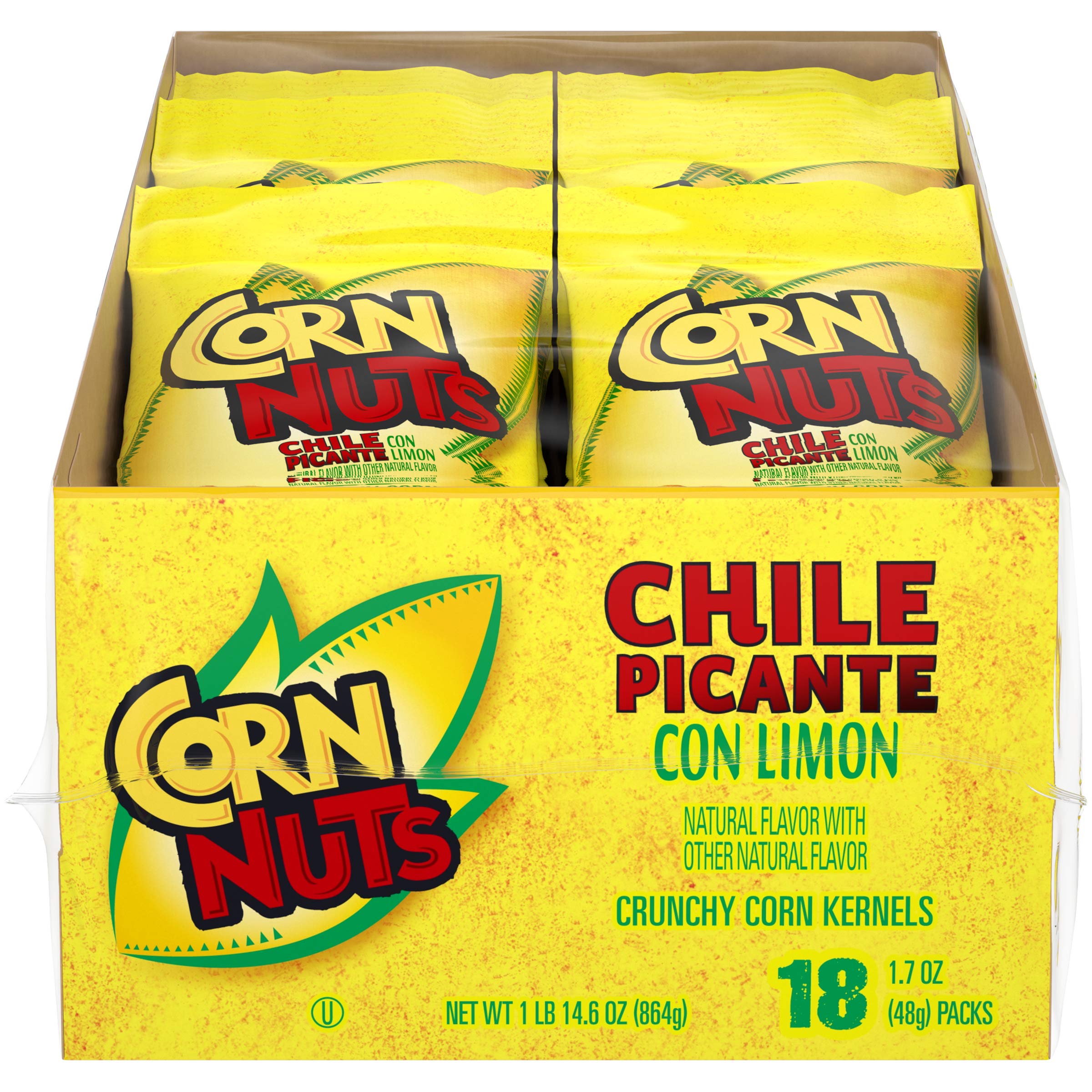 Spicy Chile Picante con Limon Flavored Corn Nuts - Crunchy Corn Snacks for Adults - 1.7oz Pack of 18 - Perfect for Road Trips, Movie Nights & Office Snacking