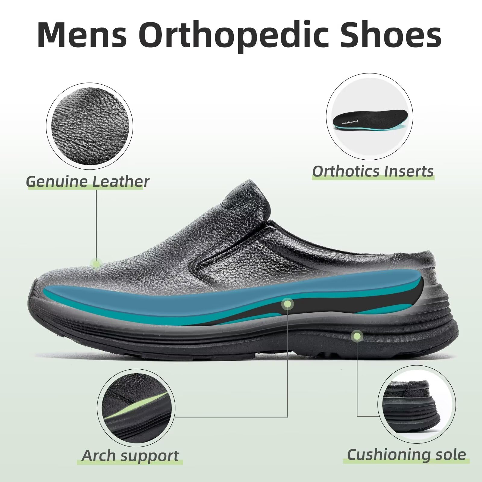 OrthoComfoot Men's Orthopedic Leather Dress Shoes - Comfortable Arch Support Slip-On Loafers for Plantar Fasciitis & Heel Pain Relief - Business Casual Orthotic Shoes for Walking & All-Day Wear