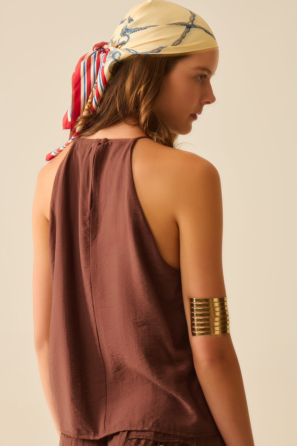 Basic Summer Tank Top with High Neck in Chocolate Brown - Perfect for Casual Outfits, Beach Wear & Layering