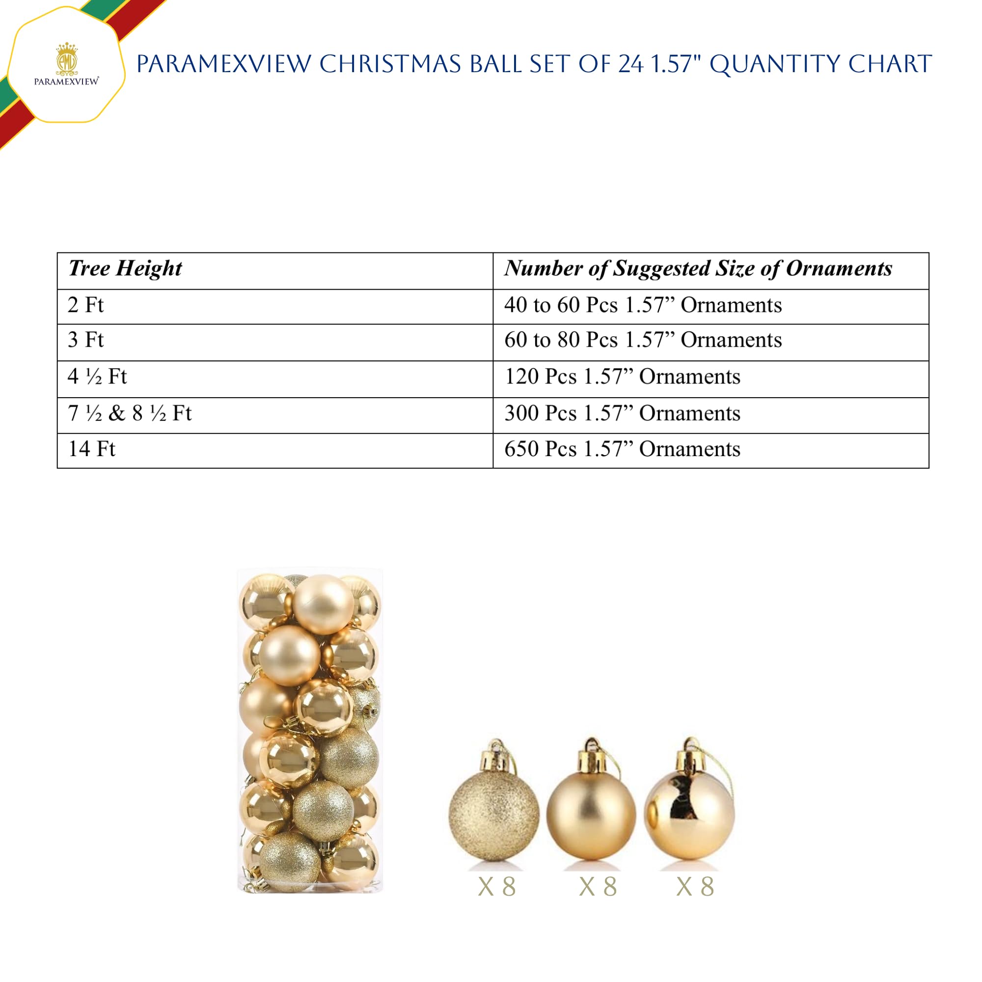 24-Piece Shatterproof Christmas Ornament Set - 40mm Gold Hanging Balls with Pre-Attached Hooks for Tree Decorations | Durable Holiday Decor for Christmas Trees, Home, Office & Party Decorating