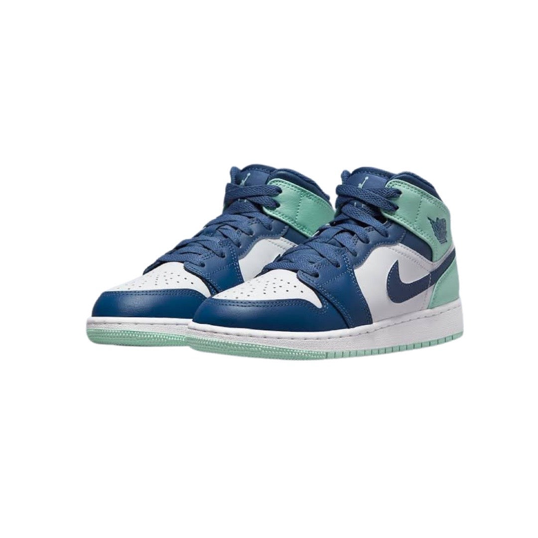Air Jordan 1 Mid GS Sneakers - Mystic Navy, Mint & White Colorway - Perfect for Basketball, Streetwear & Casual Fashion
