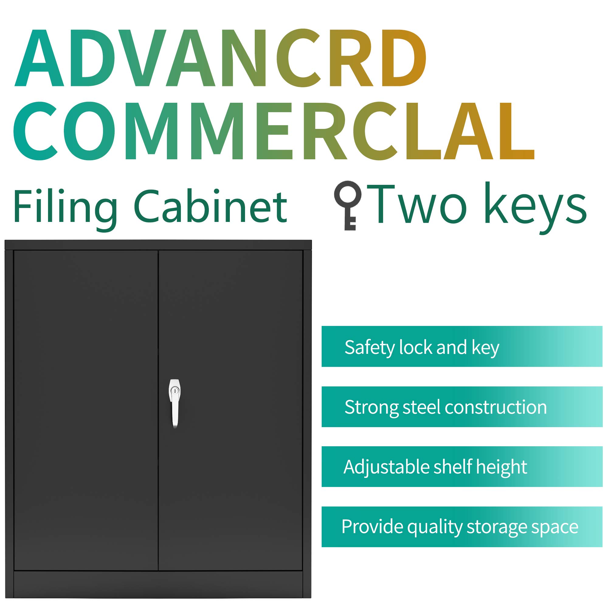 Black Metal Storage Cabinet with 2 Locking Doors & Adjustable Shelves - 41.6
