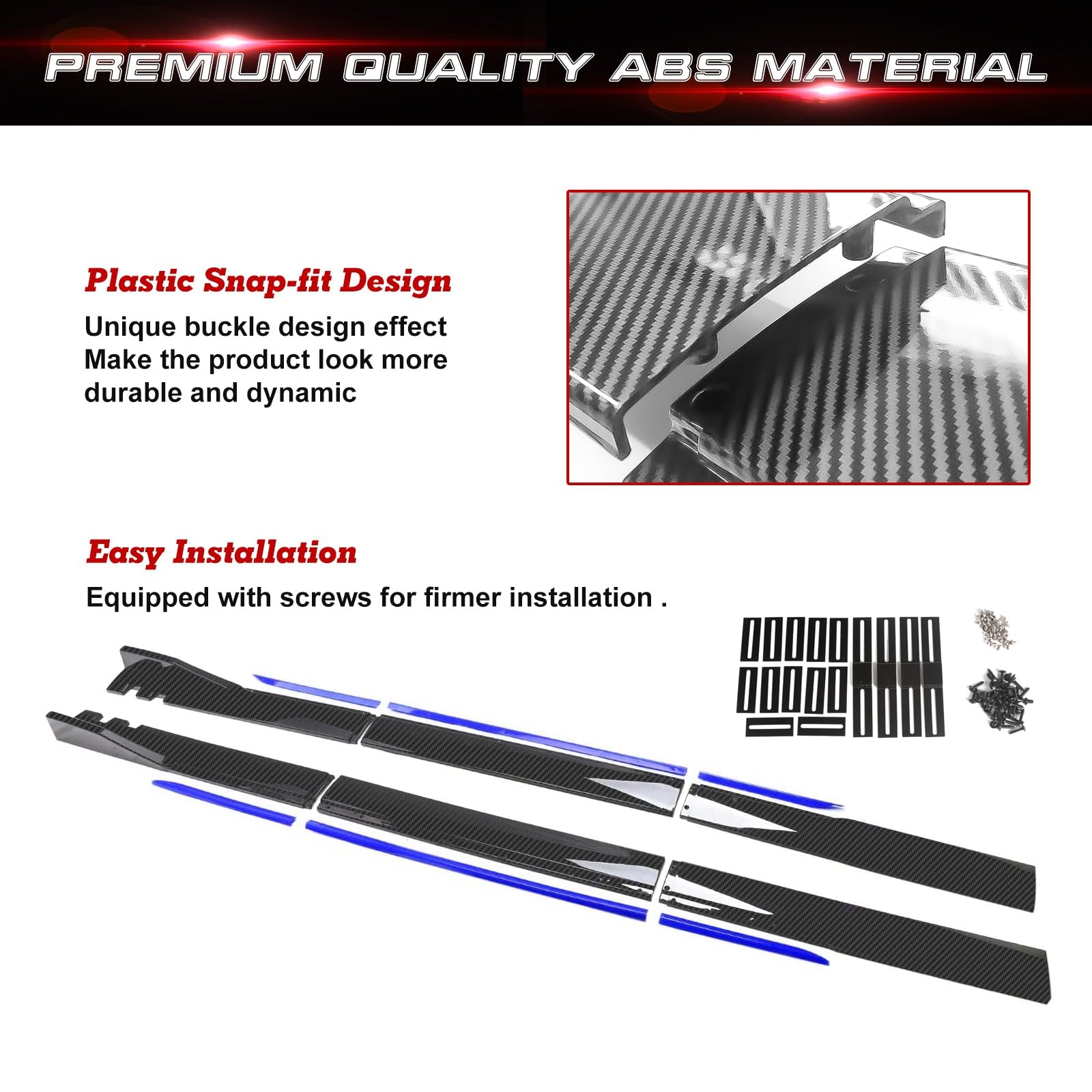 Universal Fit Car Side Skirts - Rocker Panel Protector with Splitter Winglets & Diffuser Bottom Line Extension Body Kit | Durable Protection & Stylish Upgrade for Sedans, Coupes, and Sports Cars | Perfect for Daily Driving & Car Shows