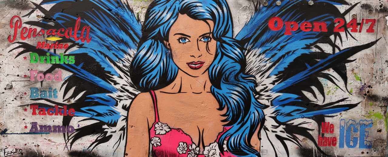 210cm x 86cm Angel Recycled Timber Pallet Urban Pop Art Painting - Handmade Wall Decor for Living Room, Bedroom & Office - Eco-Friendly Home Artwork
