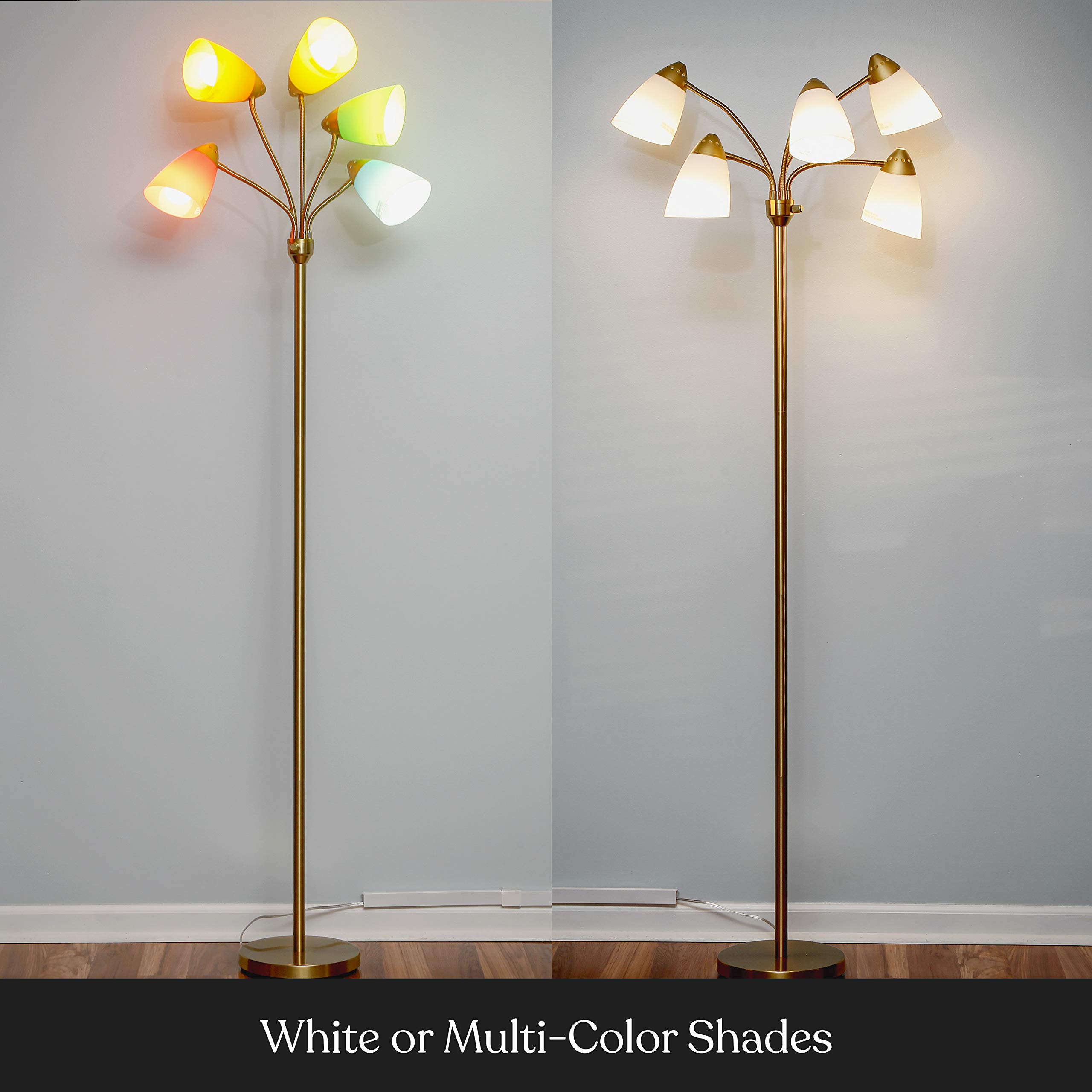 Brightech Medusa LED Floor Lamp - Adjustable Multi-Head Dimmable Standing Light for Living Room, Bedroom & Office - Tall Modern Floor Lamp with Interchangeable Shades, Perfect for Reading & Task Lighting - Brass Gold Finish Home Decor Lighting