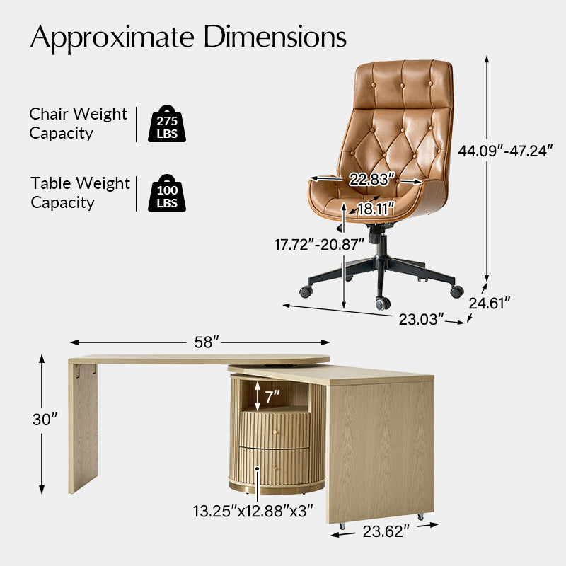 2 Piece Modern Office Set with Rotating Desk and Ergonomic Chair - Perfect for Home Office, Small Spaces & Remote Workstations