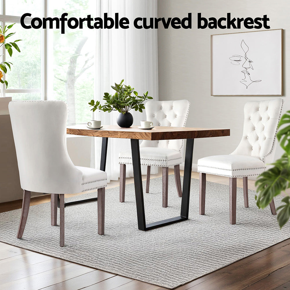 4-Piece Artiss Velvet Dining Chairs Set - Beige Upholstered Kitchen Chairs for Dining Room, Living Room & Home Decor