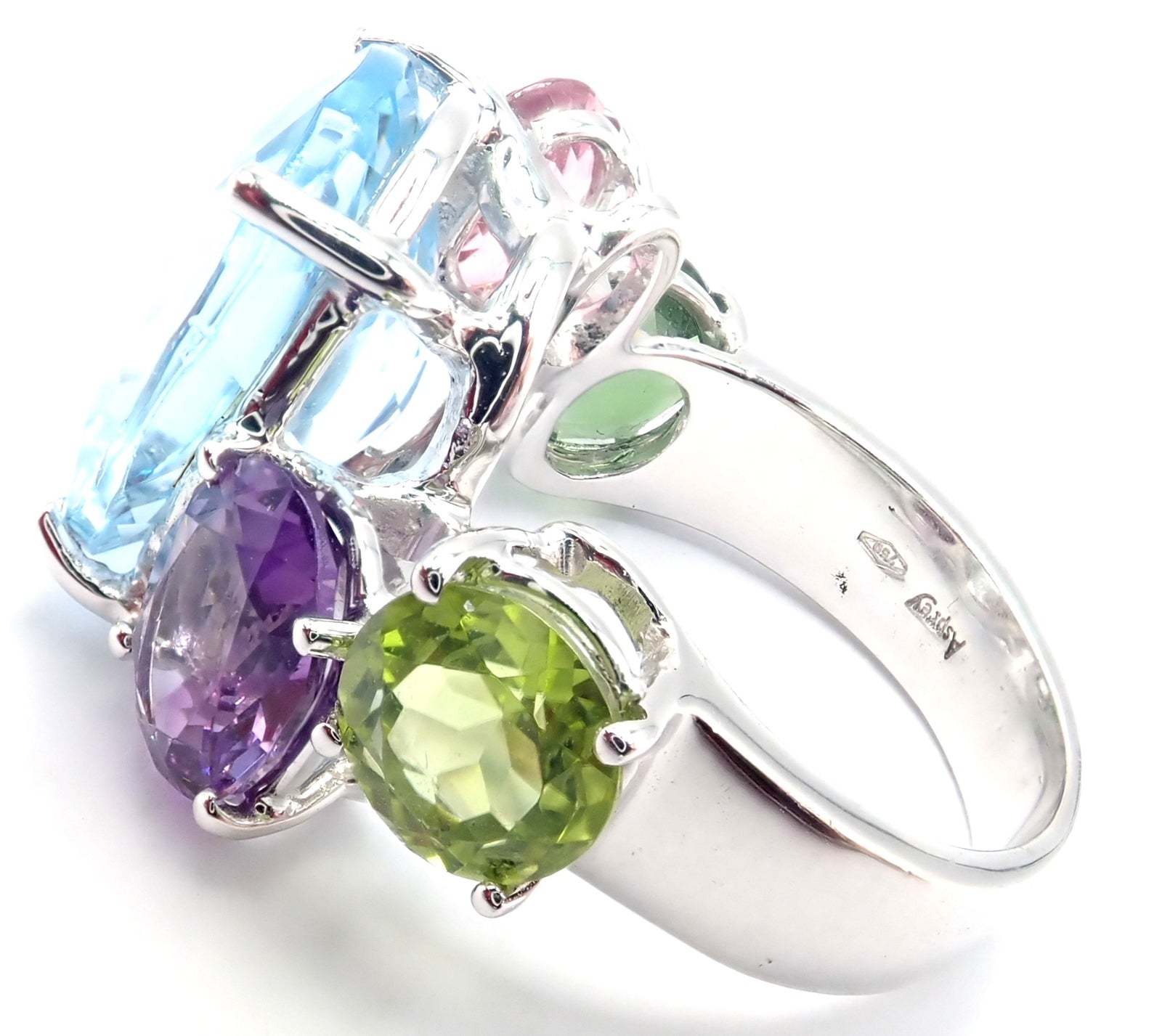 Authentic Asprey Chaos 18k White Gold Ring with Topaz, Tourmaline, Peridot & Amethyst | Luxury Statement Jewelry for Weddings, Anniversaries & Special Occasions