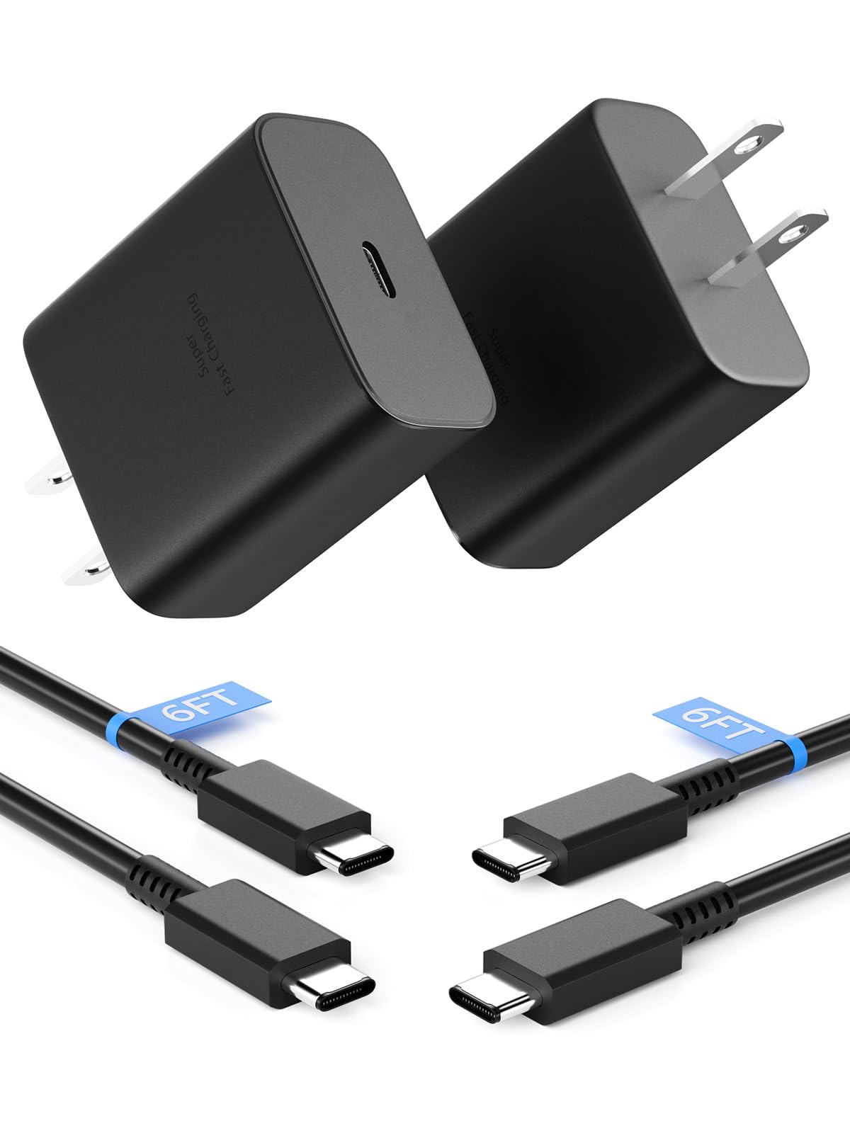 2-Pack 45W USB C Fast Charger for Samsung Galaxy S22/S21/S20/Note 20/10 Series - Super Fast Wall Charger with 6ft Type C Cable - Perfect for Home, Office & Travel Charging