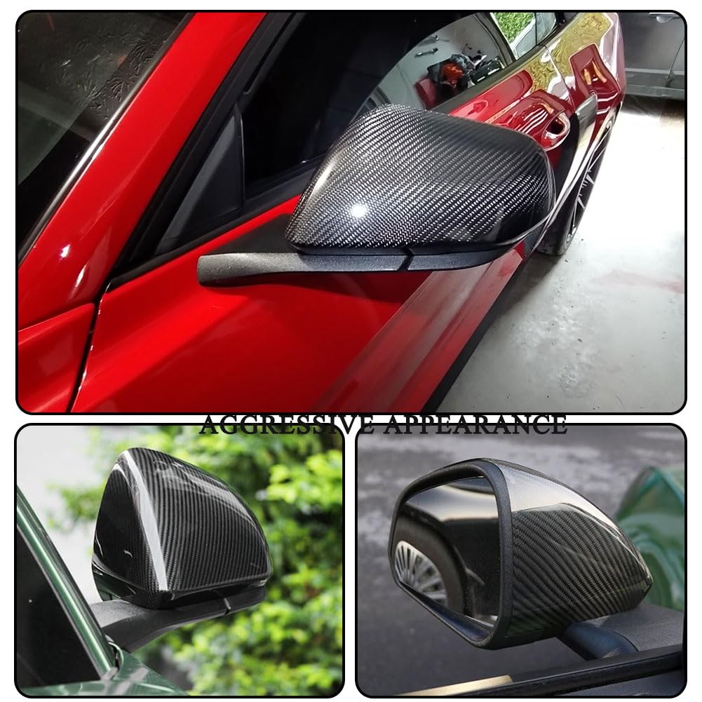 MCARCAR Carbon Fiber Mirror Cover for Ford Mustang GT 2015-2019 | Side Rearview Mirror Caps with Turn Signal Hole | Exterior Upgrade for Coupe & Convertible Models | Durable CF Shell for Enhanced Style & Protection (Perfect for Car Shows & Daily Driving)