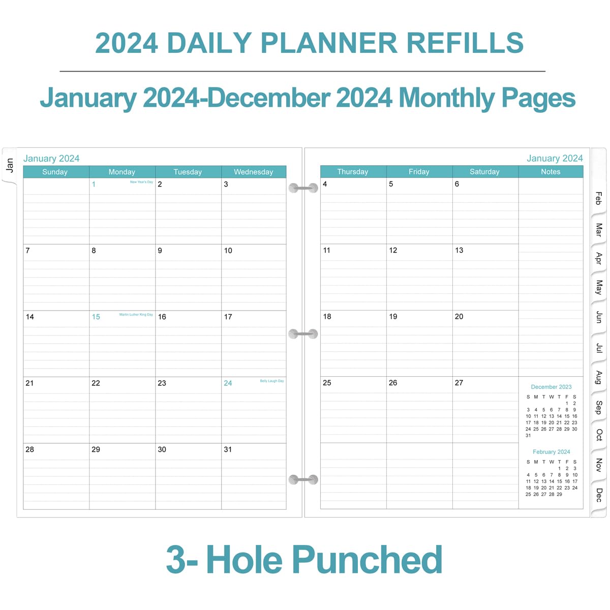 2025 Daily & Monthly Planner Refill Pages - One Page Per Day with Prioritized To-Do List, Notes & Appointment Schedule | 3-Hole Punched for Binders | January-December 2025 | Folio Size 8.5