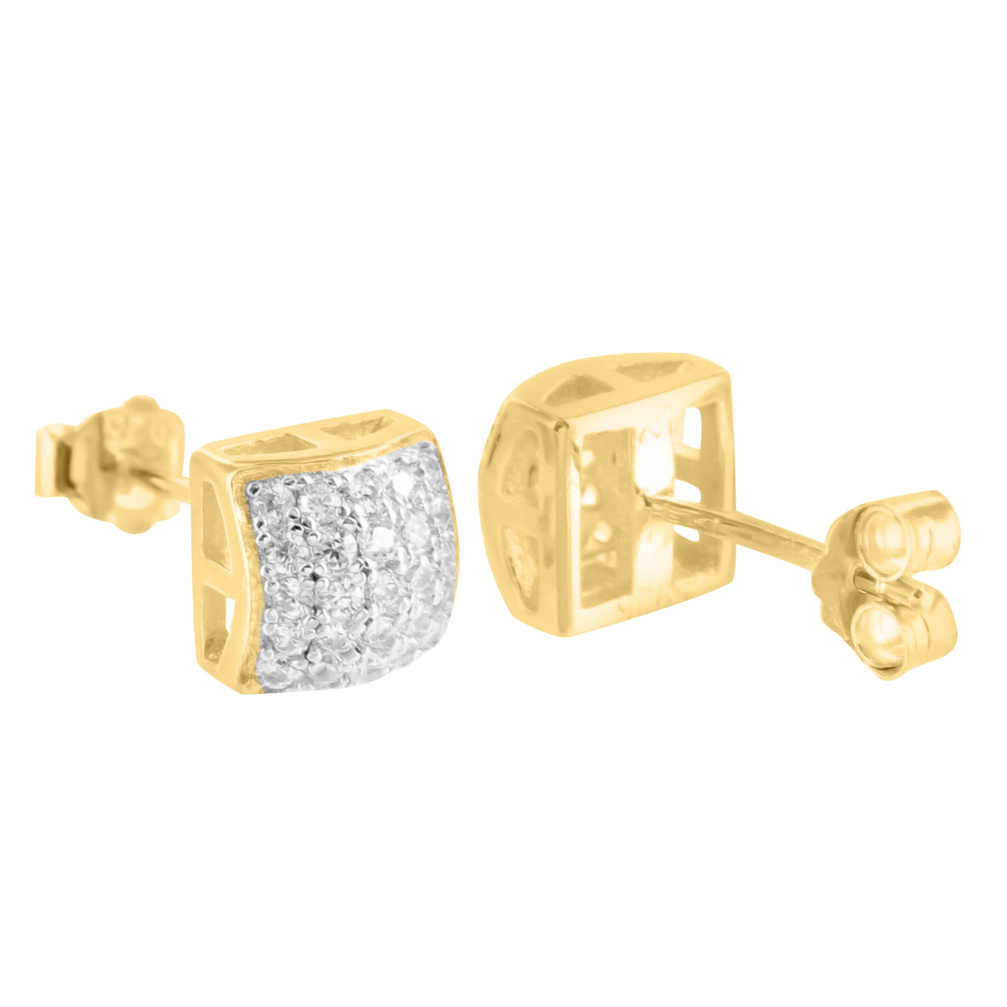 Yellow Gold Plated Cubic Zirconia 925 Sterling Silver Dome Earrings for Women - Perfect for Weddings, Parties & Everyday Elegance
