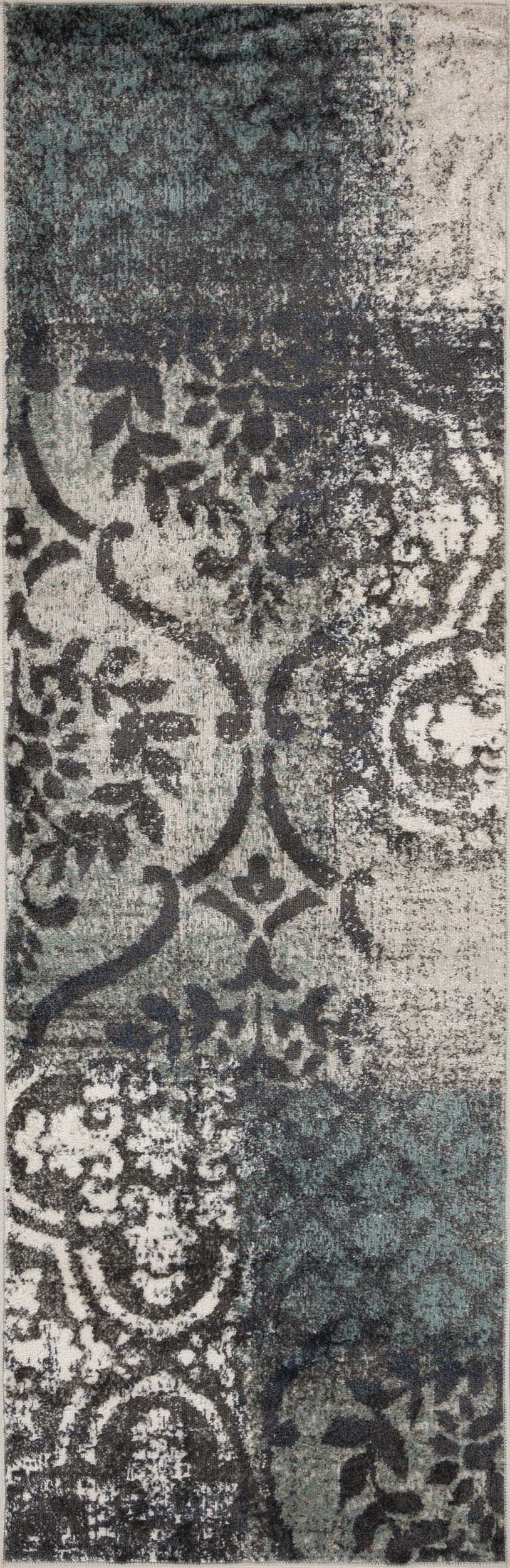Bristol Distressed Abstract Damask Indoor Area Rug - Non-Slip Living Room Carpet Runner for Bedroom, Hallway & Entryway Decor