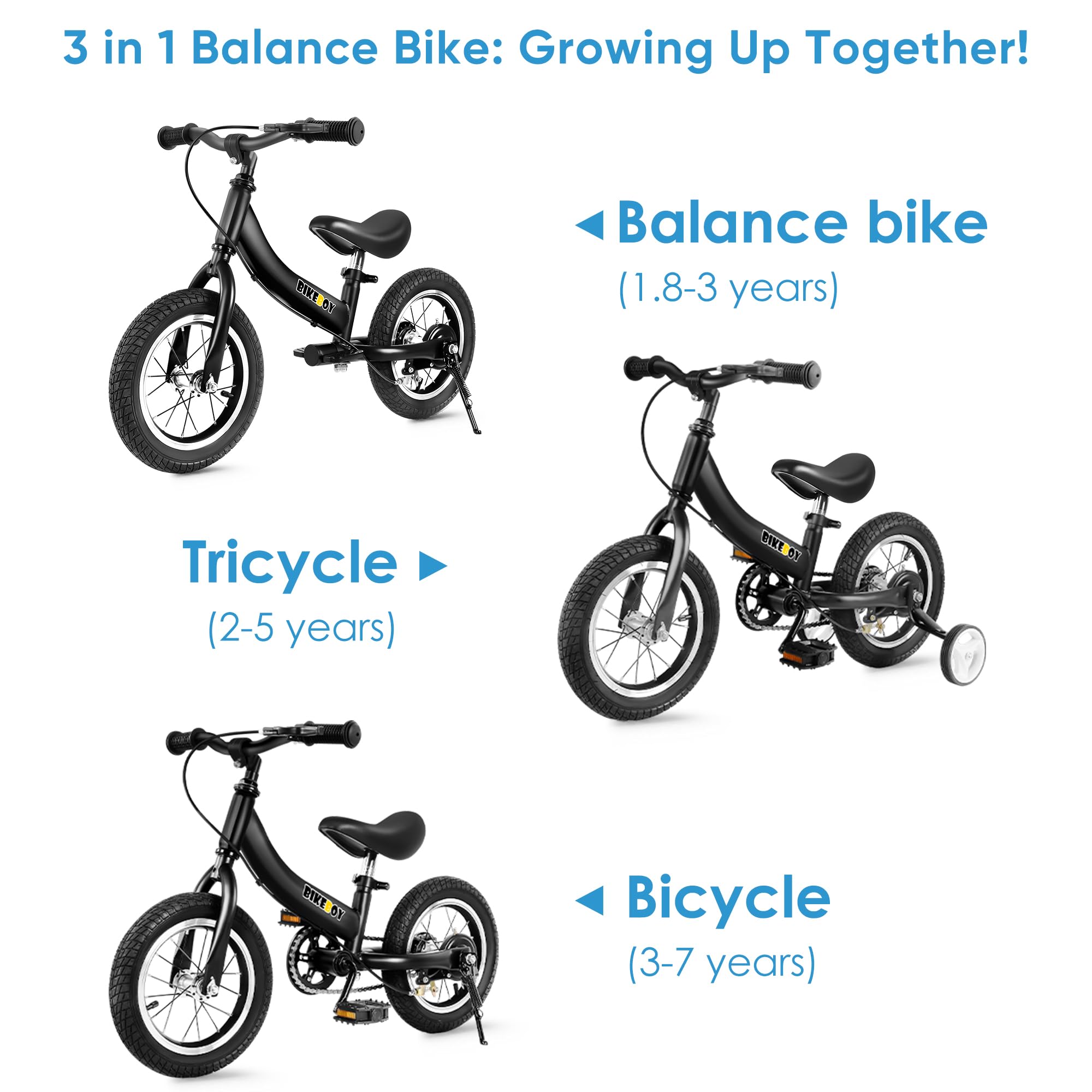 2 in 1 Balance Bike for Kids Ages 2-7 | Convertible Toddler Bike with Training Wheels & Brake | 12