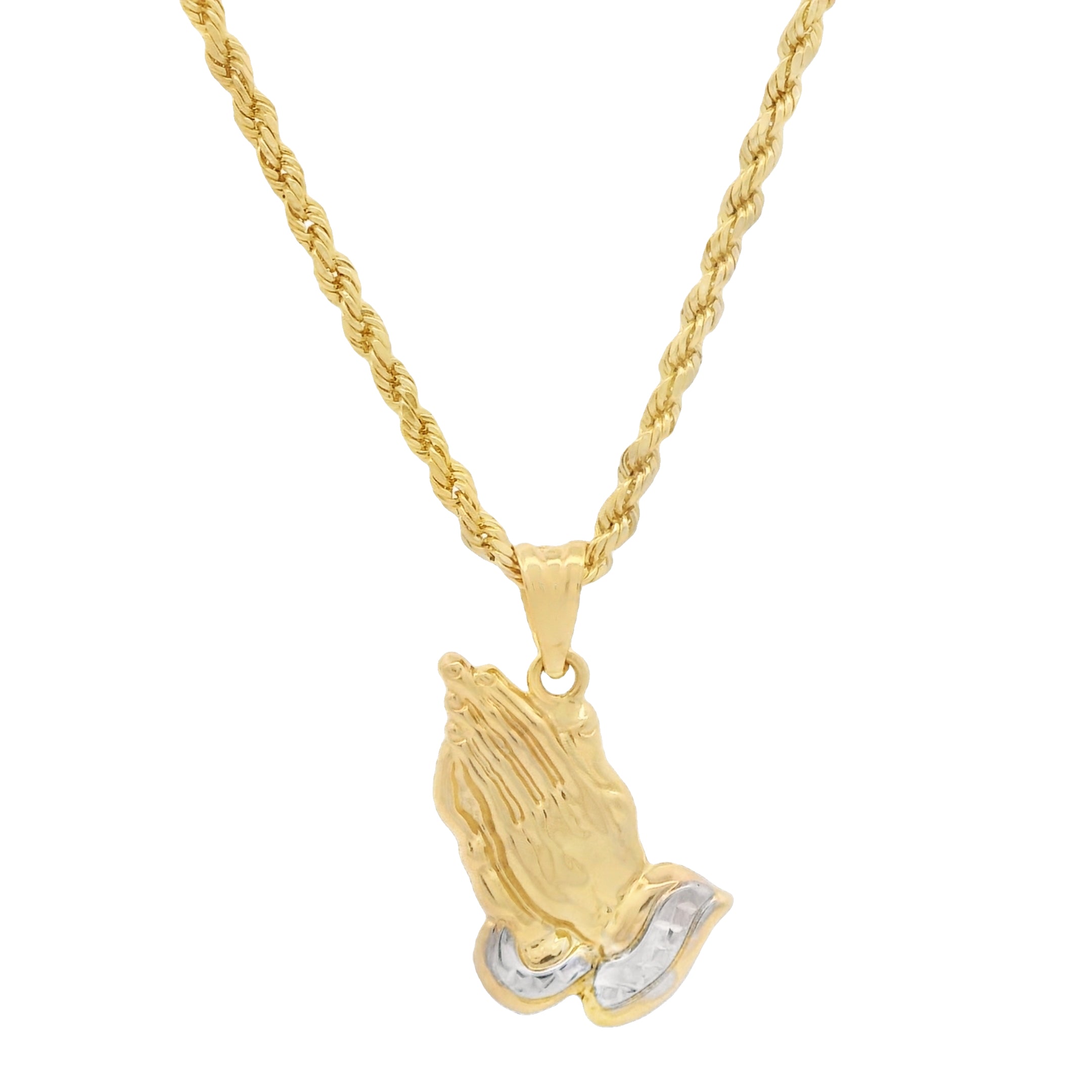 14K Gold Praying Hands Pendant with Hollow Rope Chain Necklace - 22 Inches - Religious Jewelry for Women & Men - Perfect for Church, Prayer & Daily Wear - JTJ™