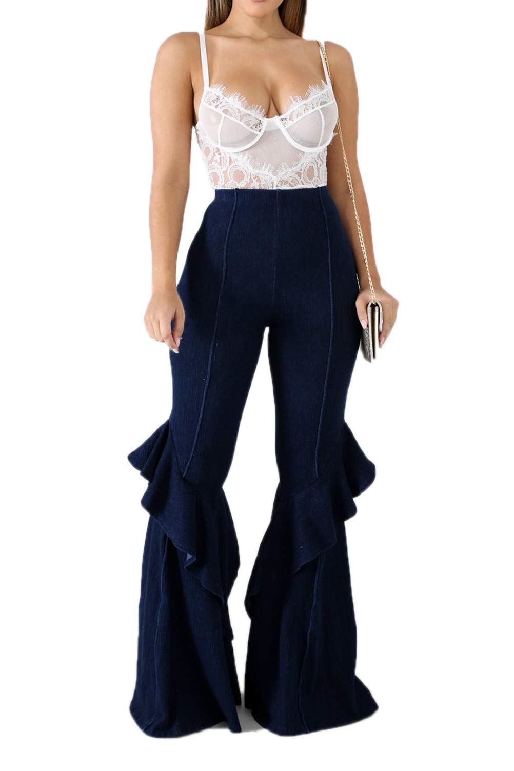 Light Wash High Waist Flare Jeans with Open Knee Design - Trendy Distressed Denim Pants for Women, Perfect for Casual Outfits, Street Style & Vintage Fashion Looks